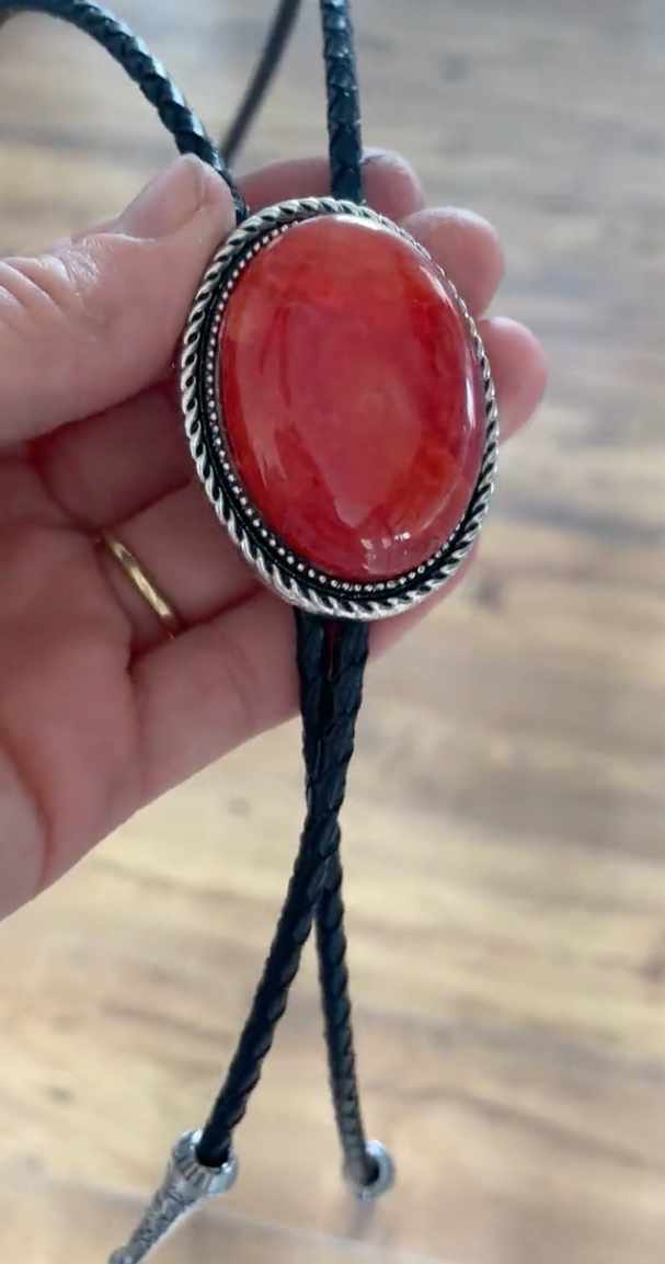 Red Stone Bolo Tie