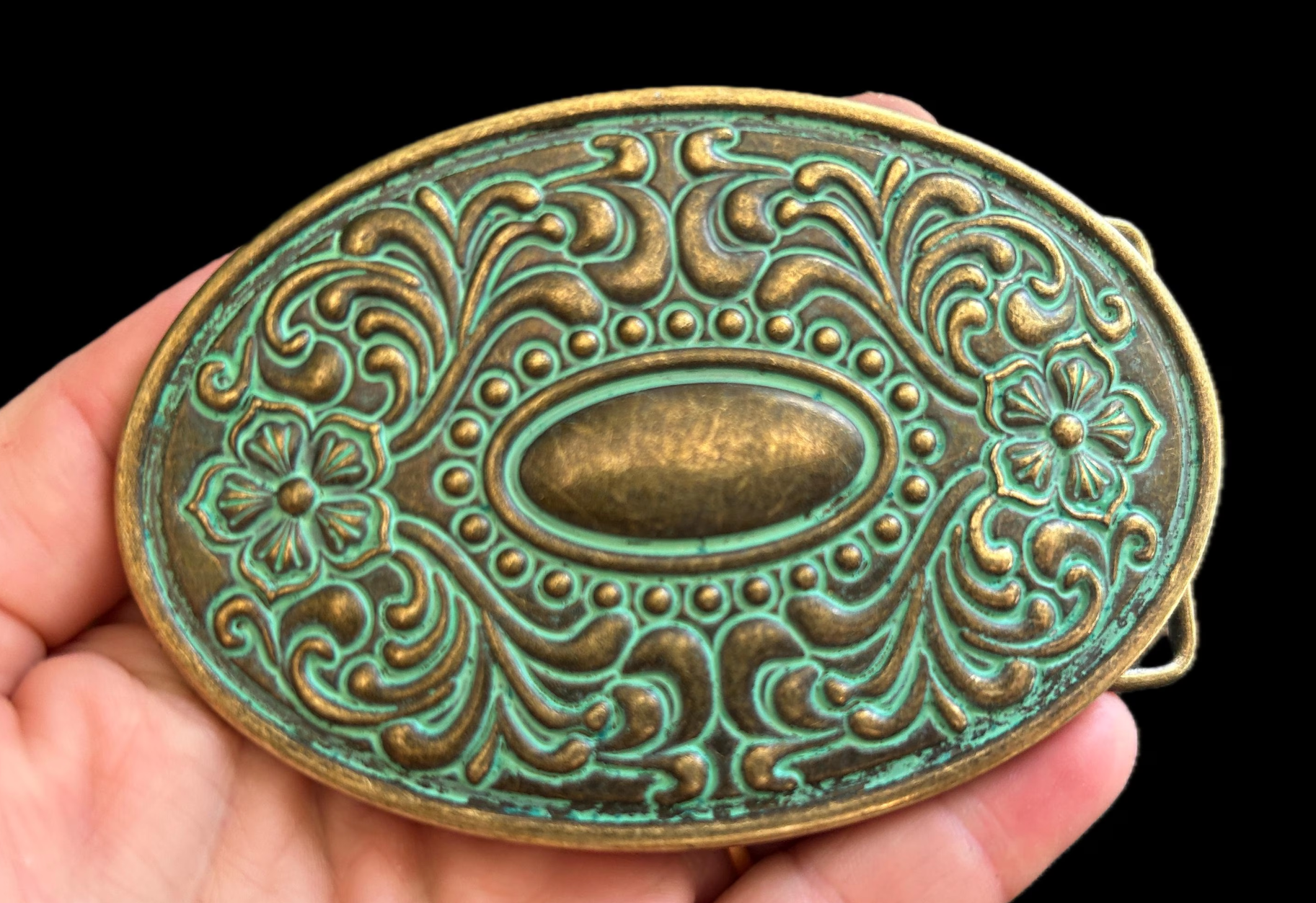 Antique Patina Turquoise Belt Buckle