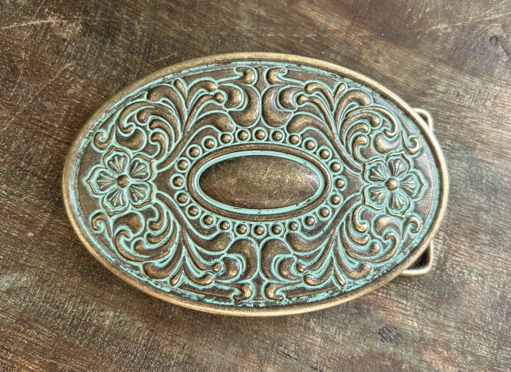 Antique Patina Turquoise Belt Buckle