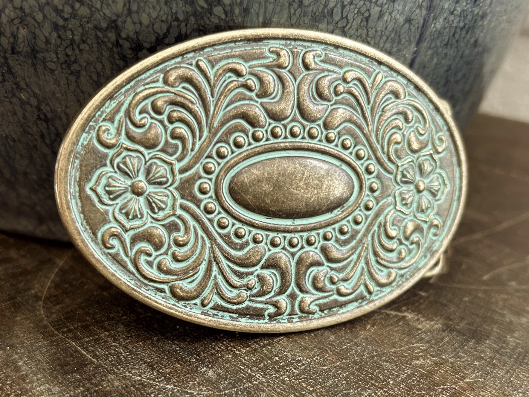 Antique Patina Turquoise Belt Buckle