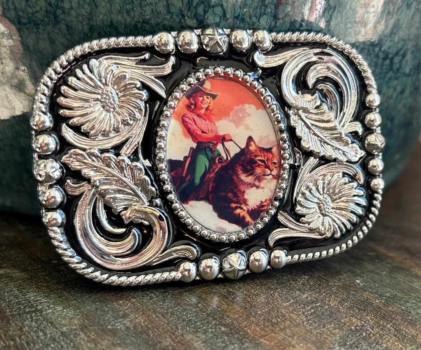 Cat Cowgirl Belt Buckle