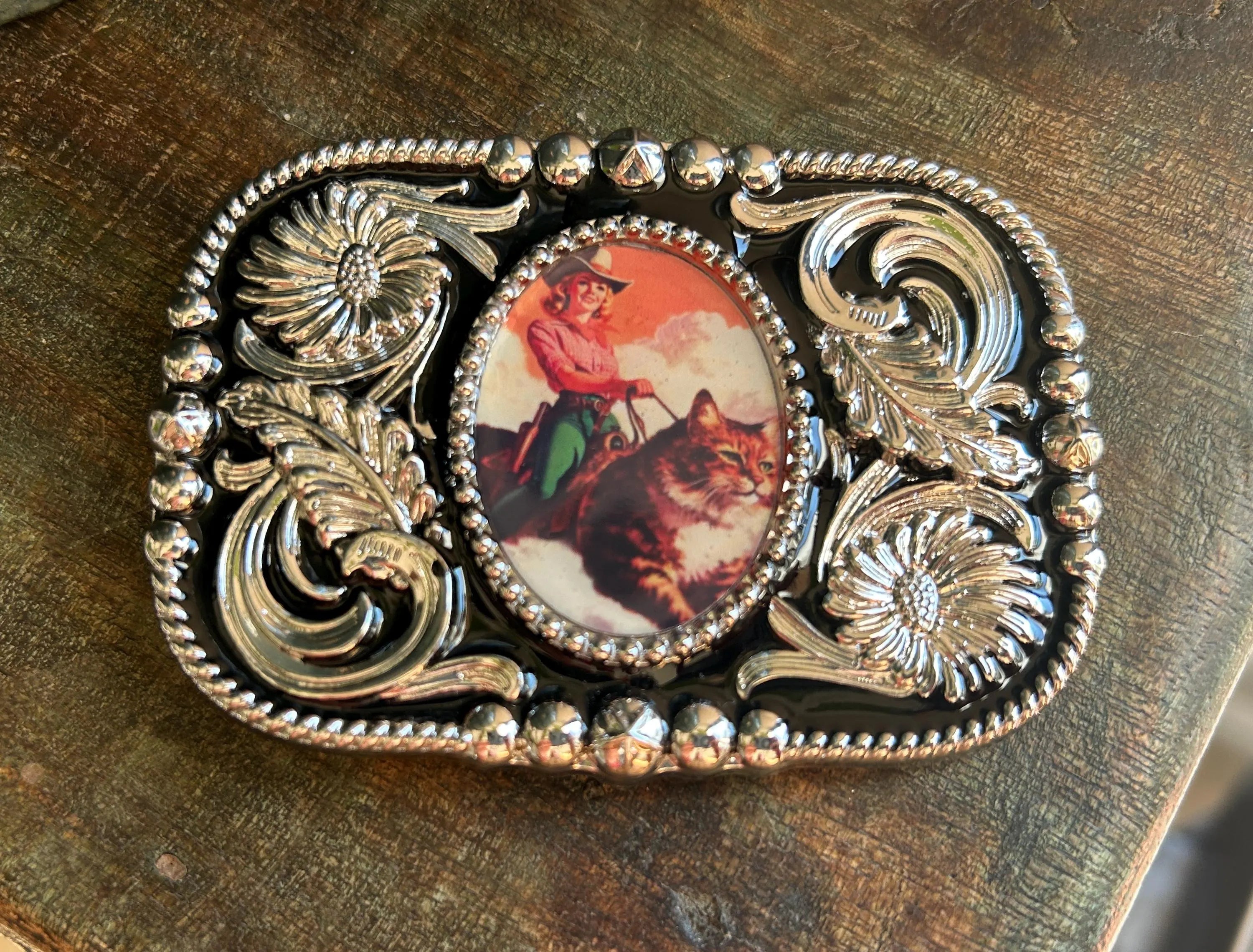 Cat Cowgirl Belt Buckle