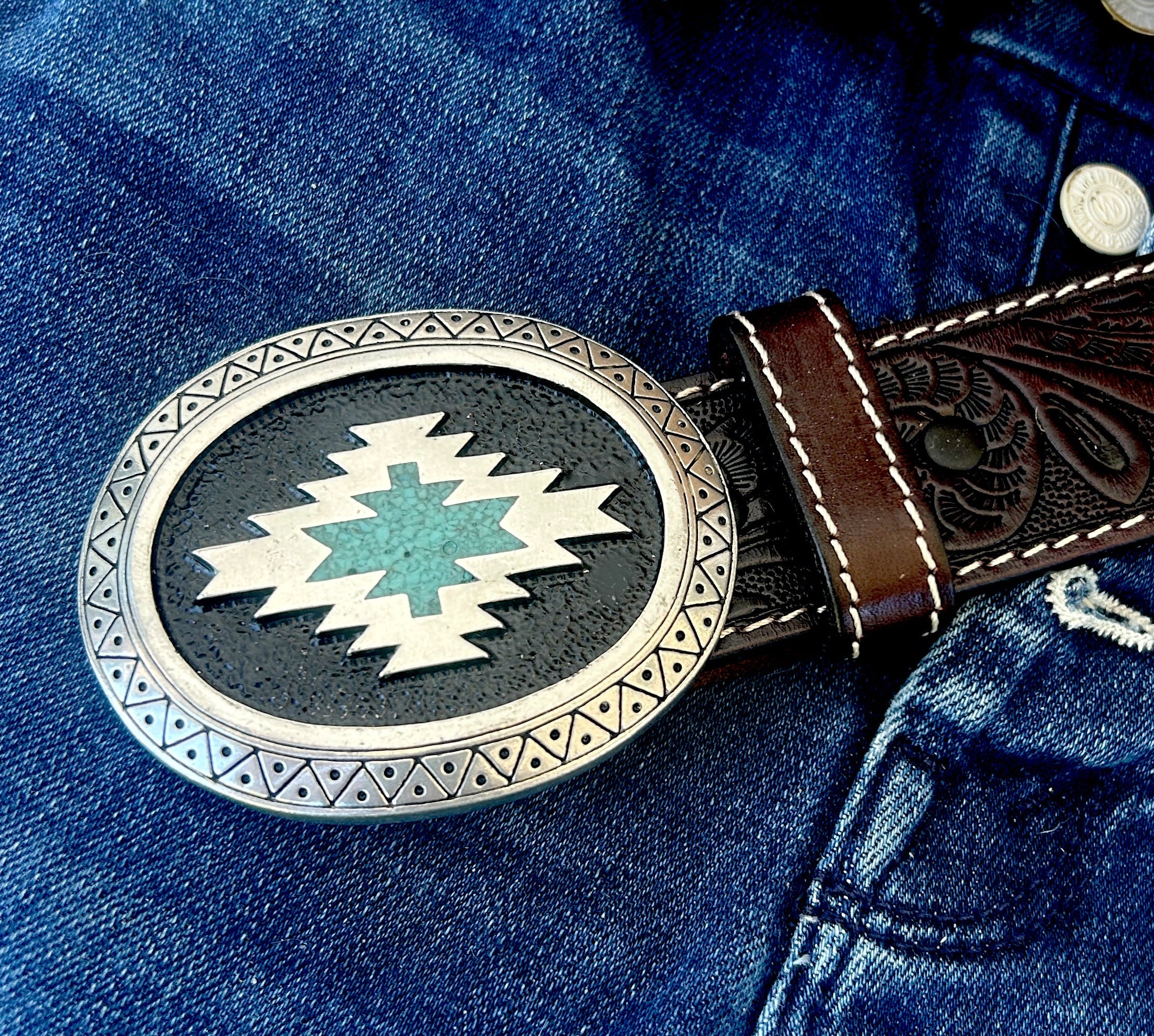 Genuine Turquoise Zia Belt Buckle