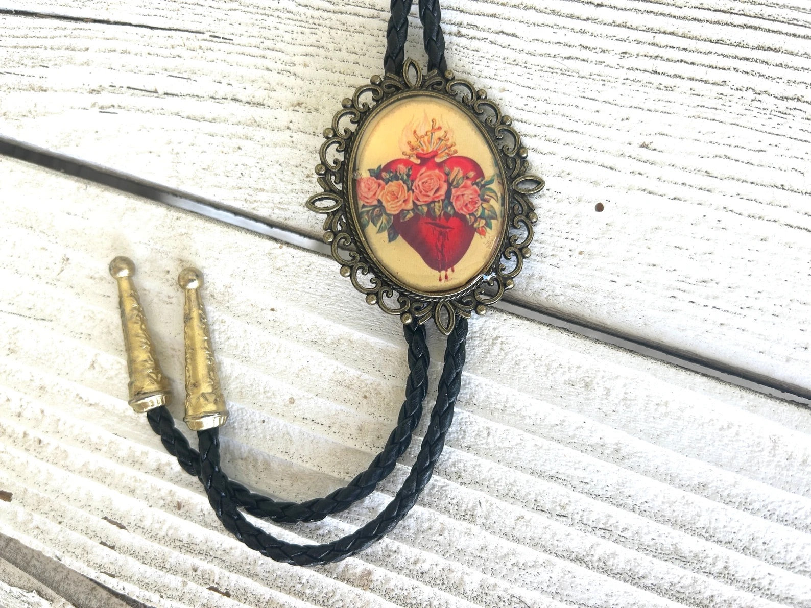 Sacred Heart Rose Bolo Tie