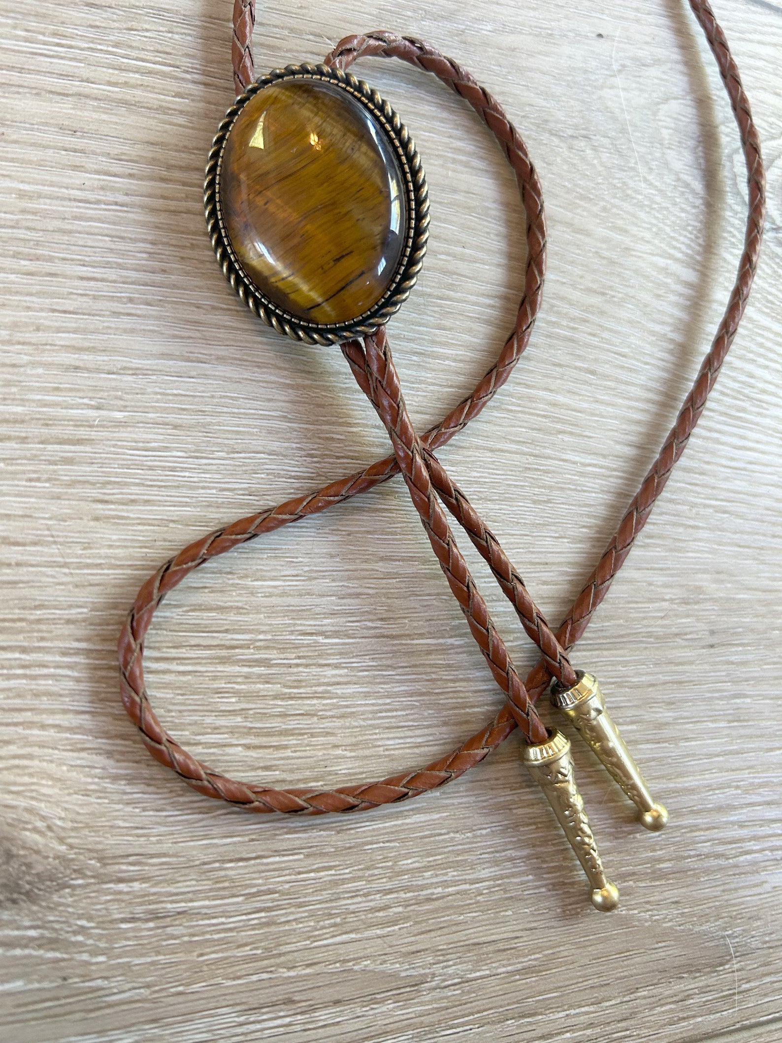 Antique Gold Tigers Eye Bolo Tie