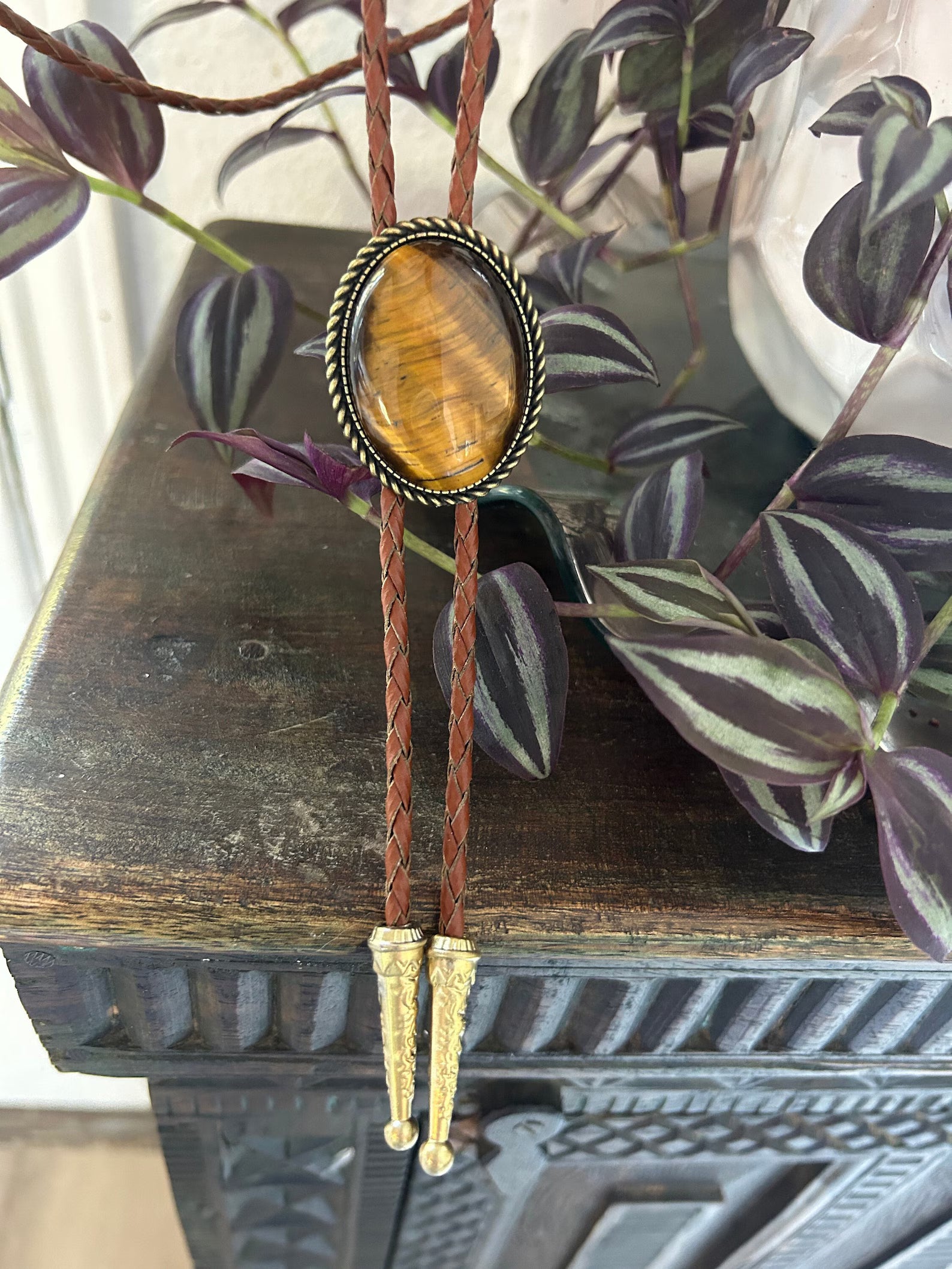 Antique Gold Tigers Eye Bolo Tie