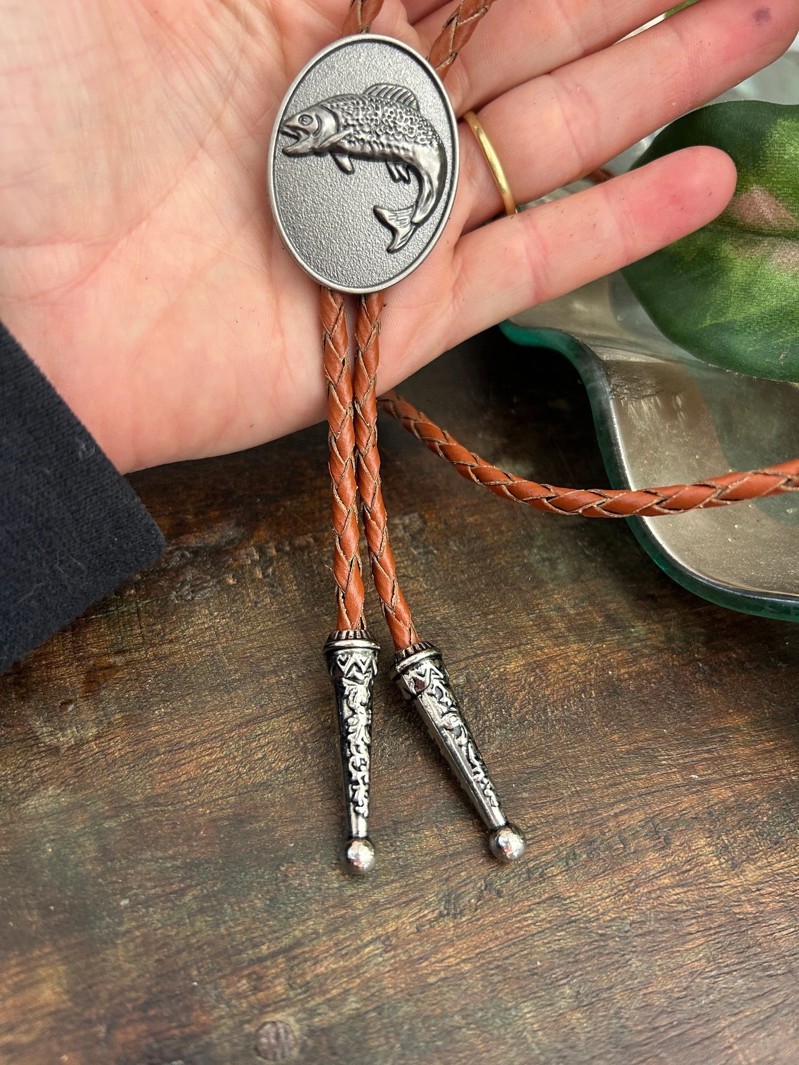 Fish Bolo Tie - on Brown