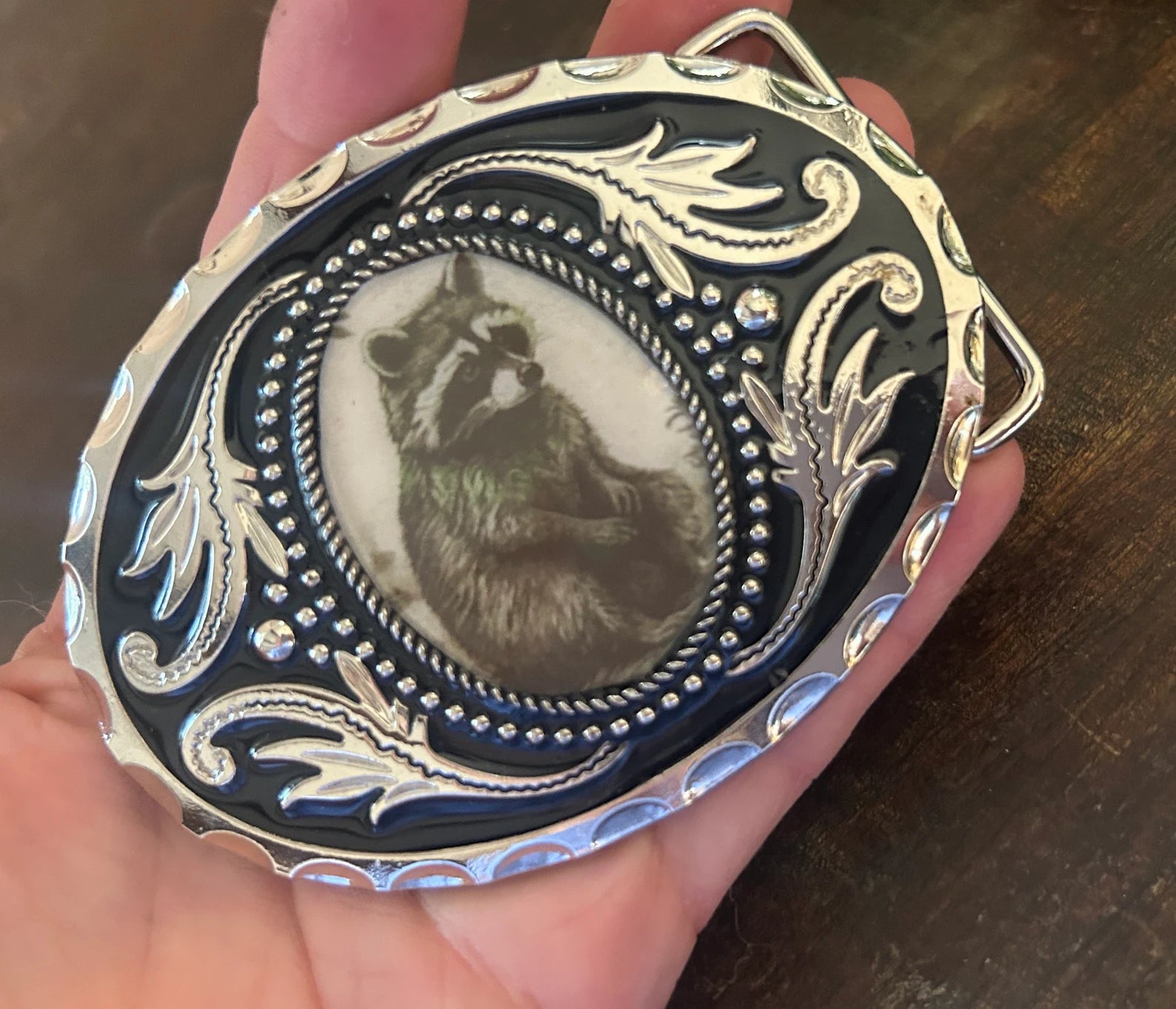 Raccoon Belt Buckle Silver