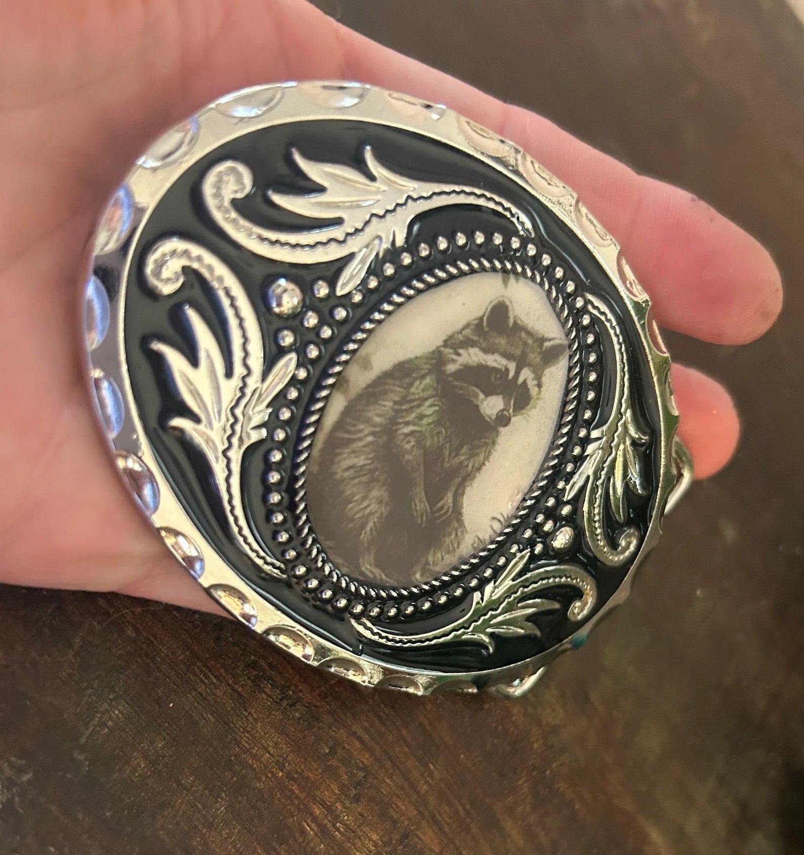 Raccoon Belt Buckle Silver