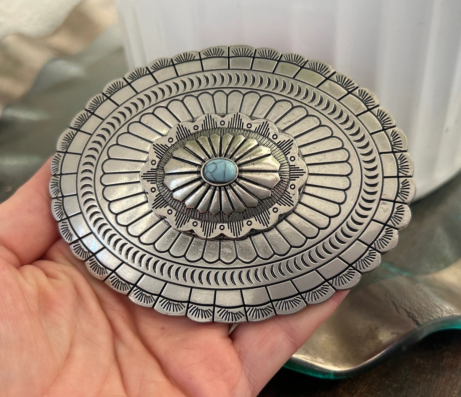 One of a Kind Large Turquoise Stone Belt Buckle