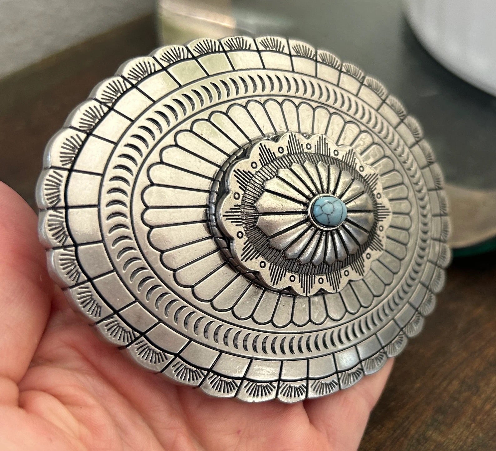 One of a Kind Large Turquoise Stone Belt Buckle