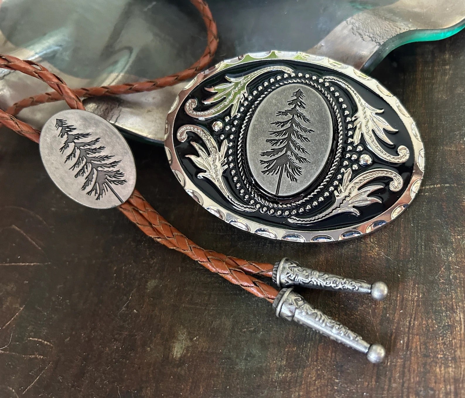 Pine Tree Bolo Tie & Belt Buckle Set