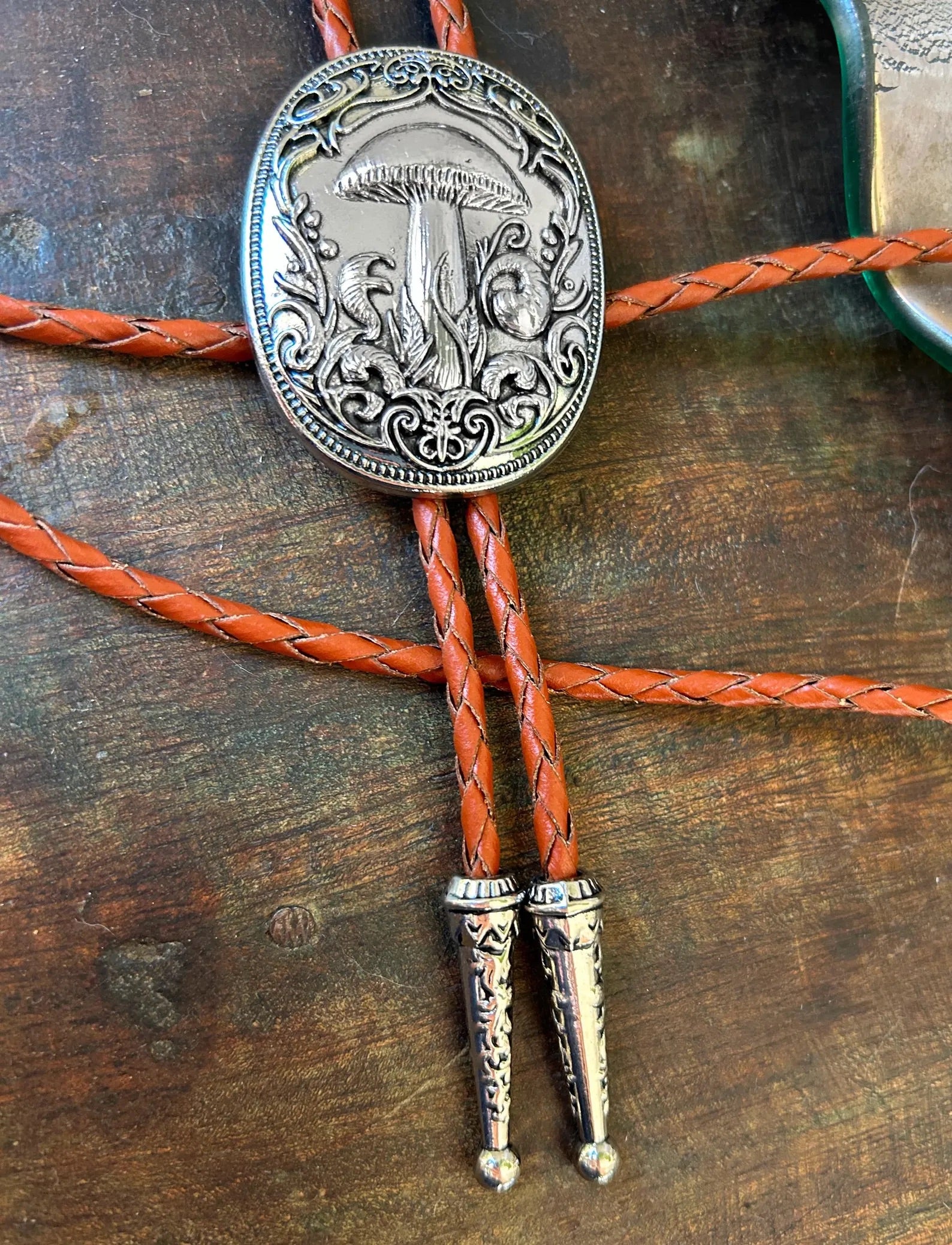 Silver Mushroom Bolo Tie