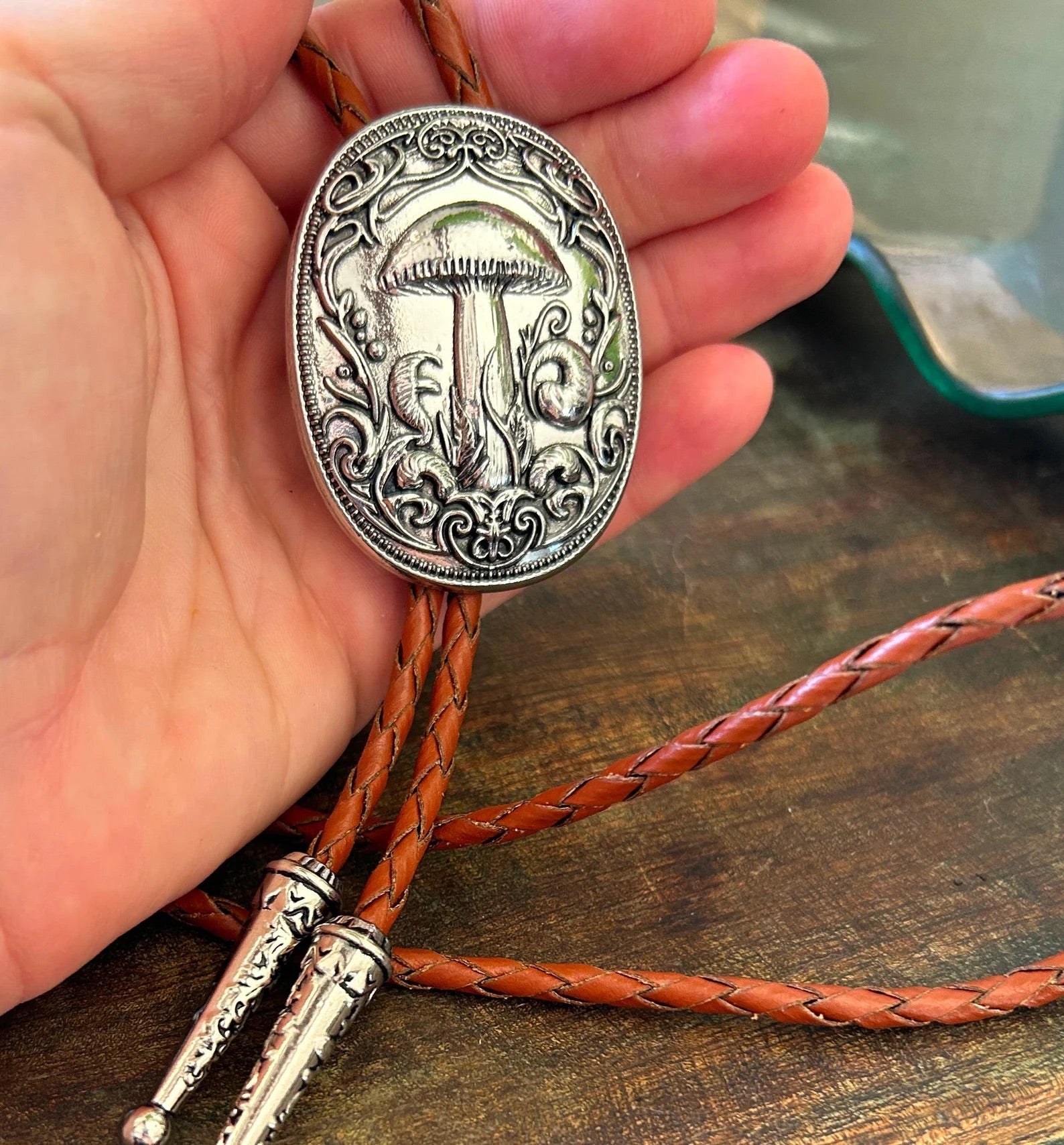 Silver Mushroom Bolo Tie