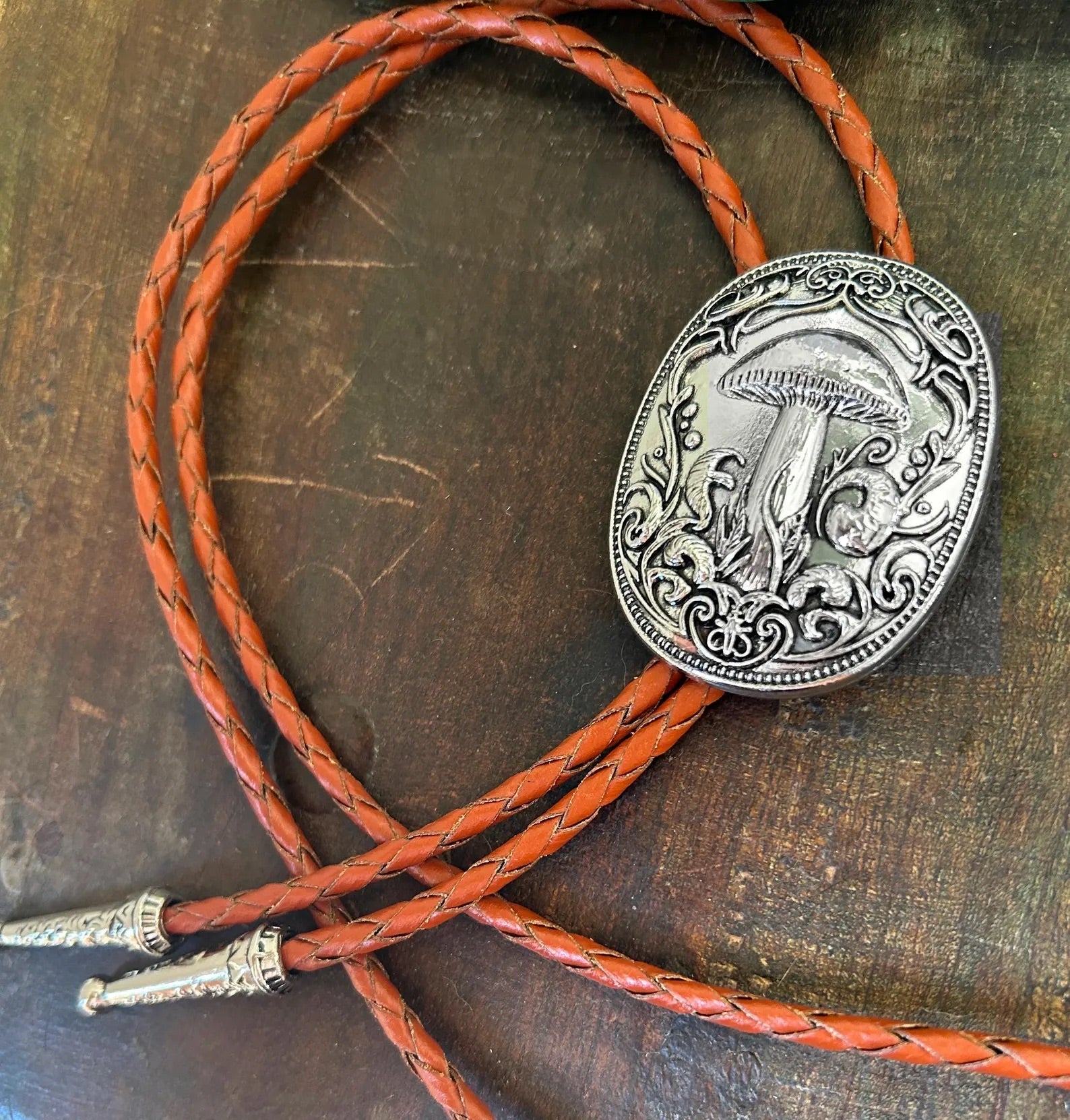 Silver Mushroom Bolo Tie