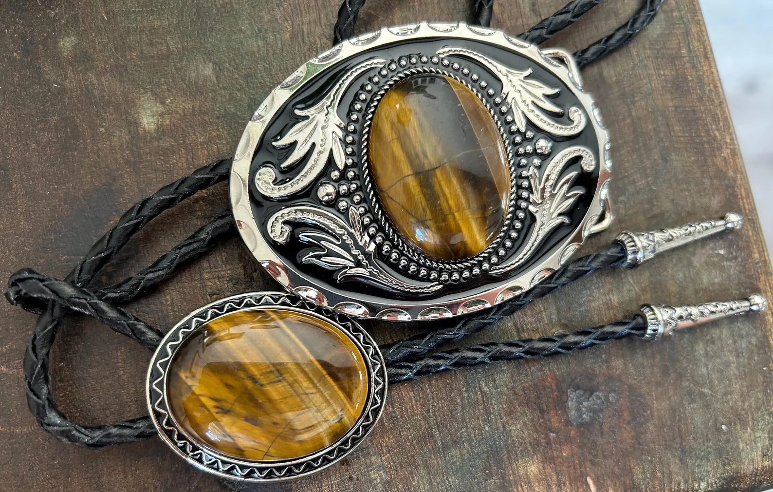 Tigers Eye Stone Buckle/Bolo Set