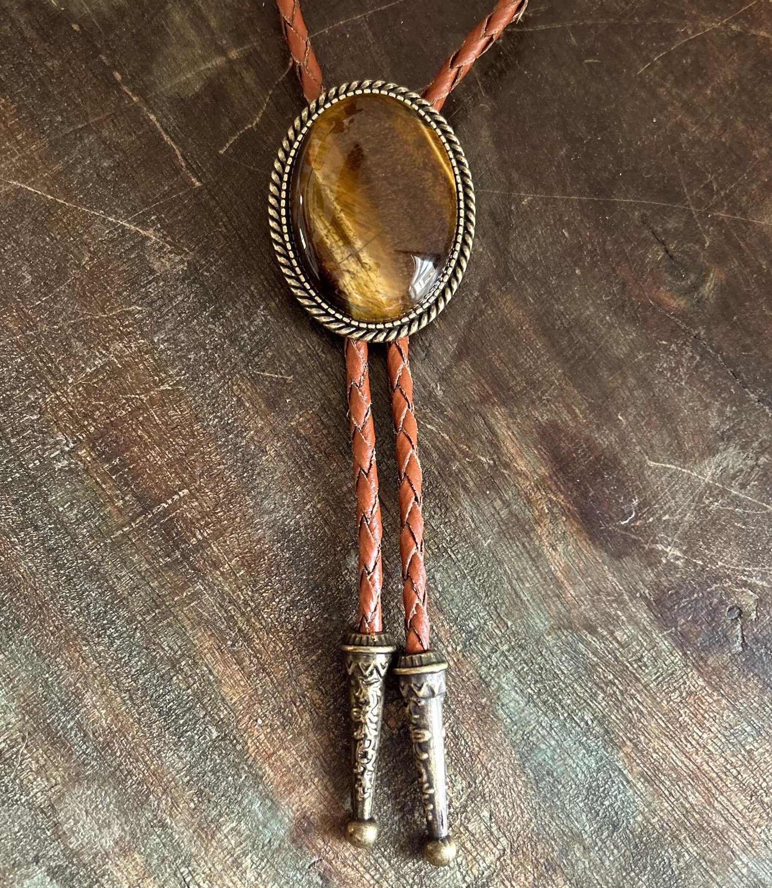 Antique Gold Tigers Eye Bolo Tie