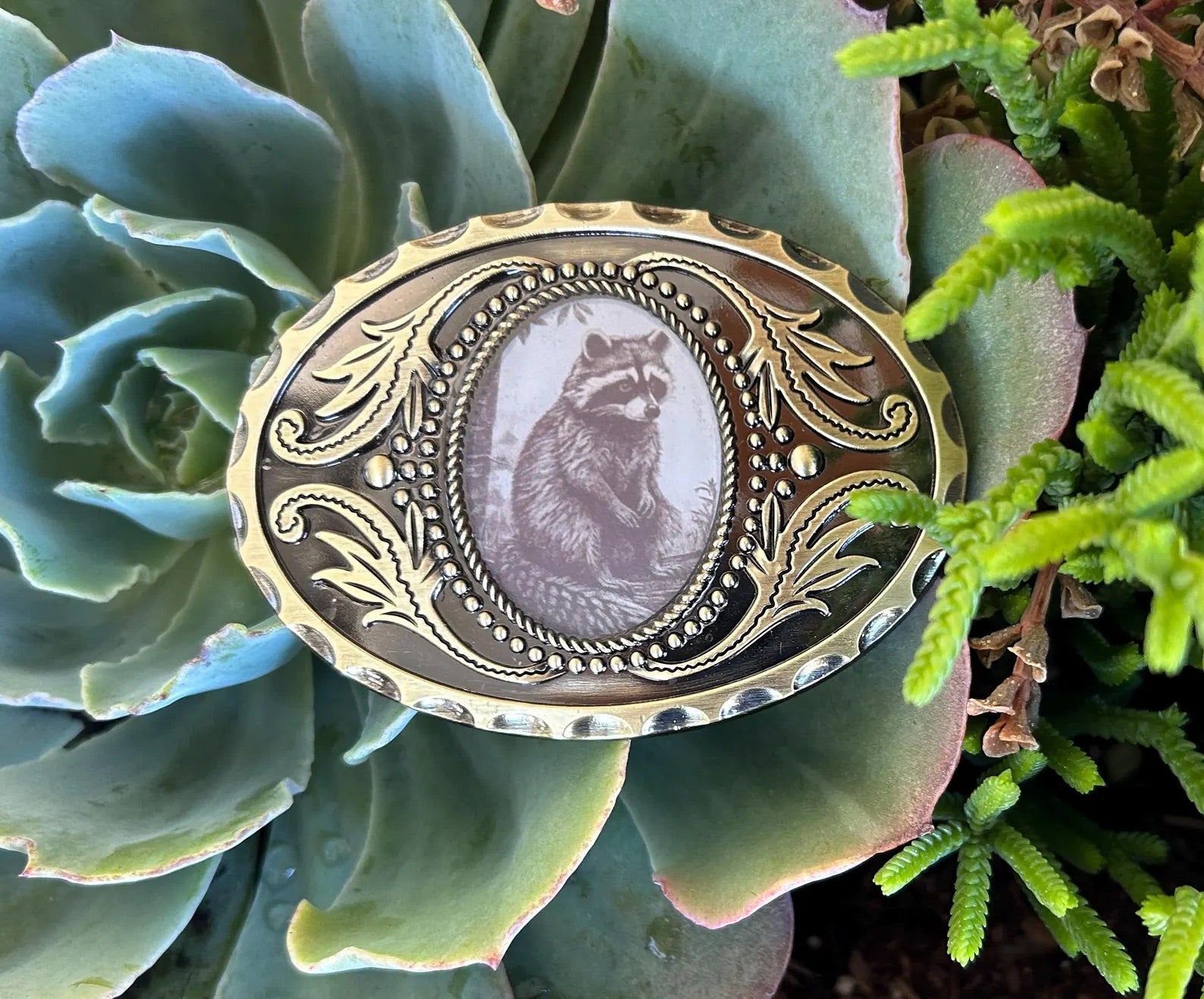 Raccoon Belt Buckle Antique Gold