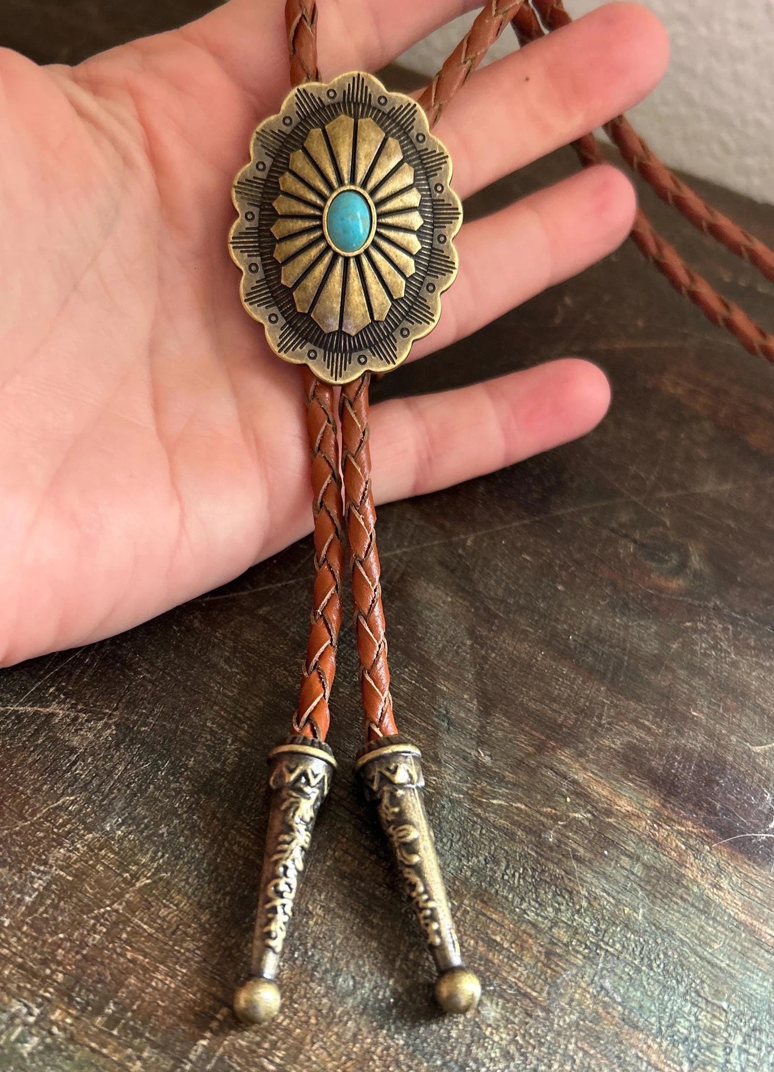 Southwestern Turquoise Antique Gold Bolo Tie