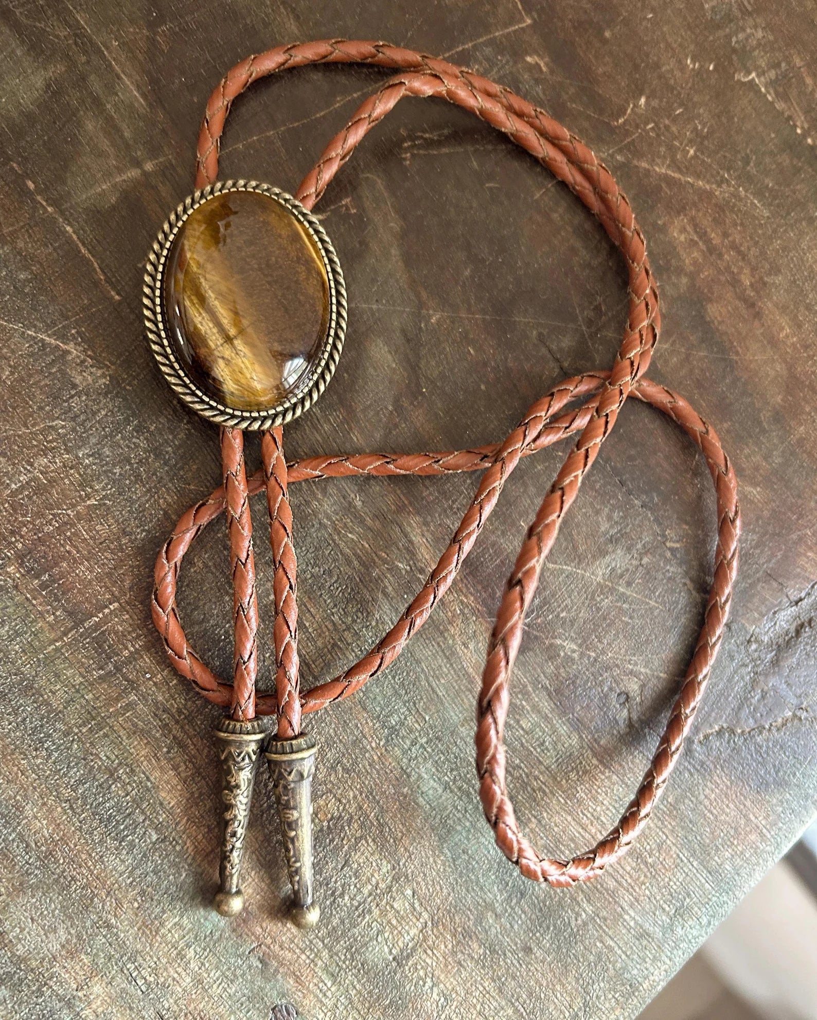 Antique Gold Tigers Eye Bolo Tie