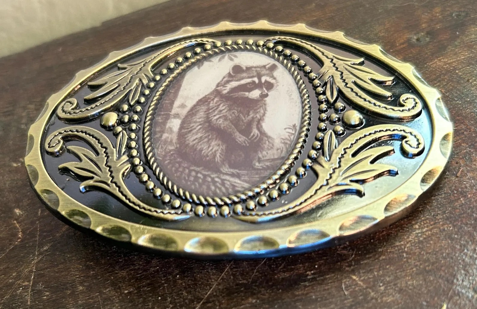 Raccoon Belt Buckle Antique Gold