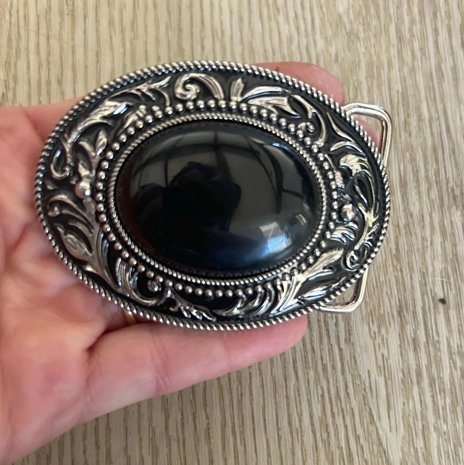 Black Stone Oval Buckle