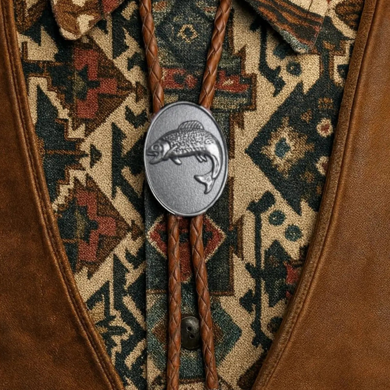 Fish Bolo Tie - on Brown