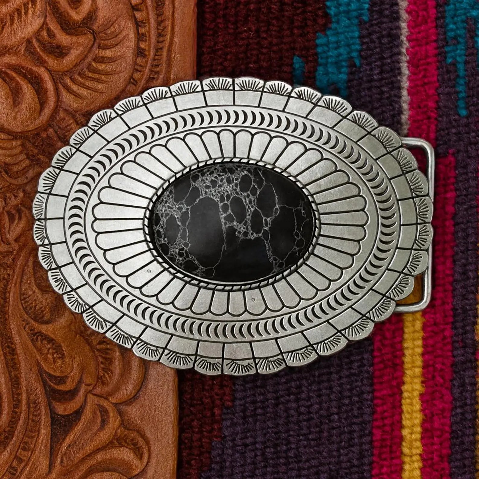 Large Black Stone Belt Buckle