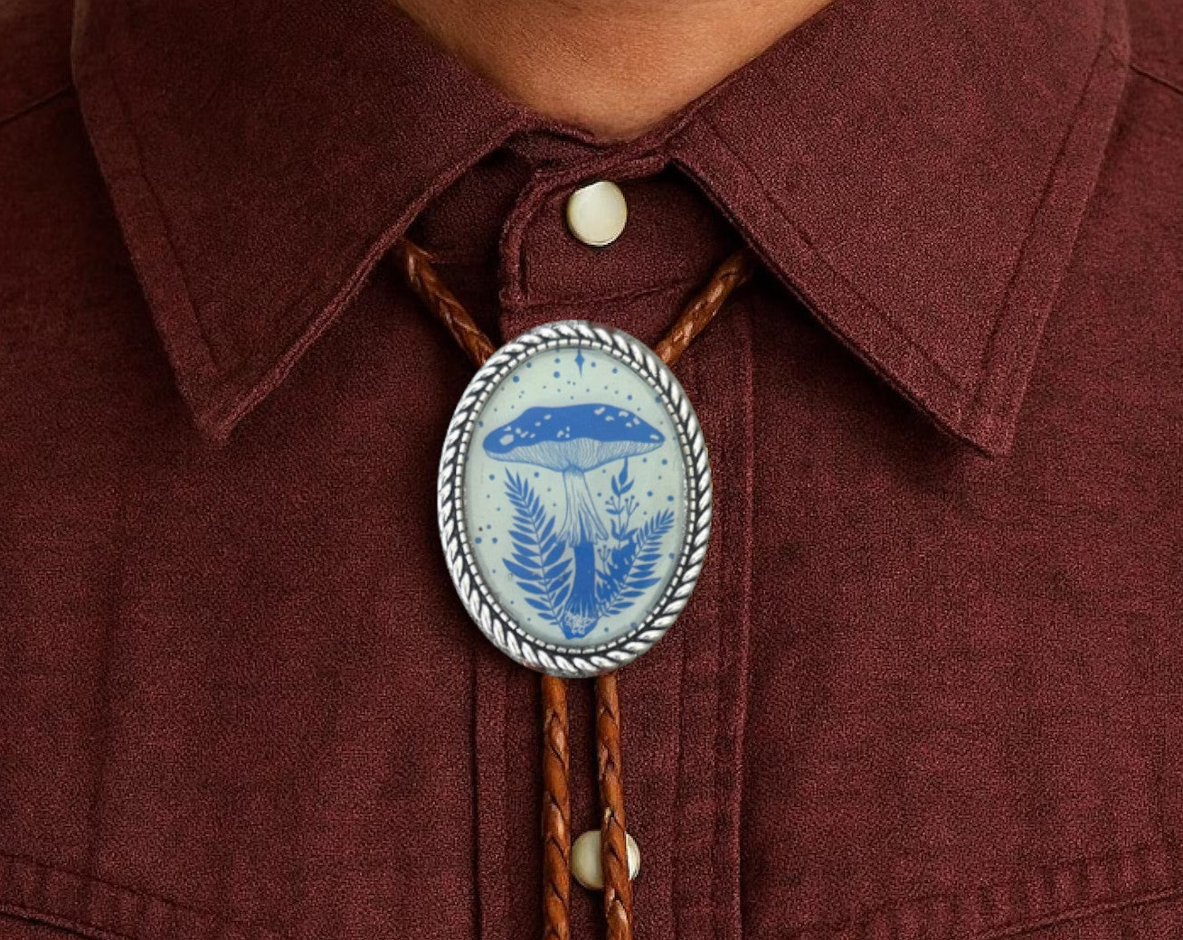 Blue Mushroom Bolo Tie