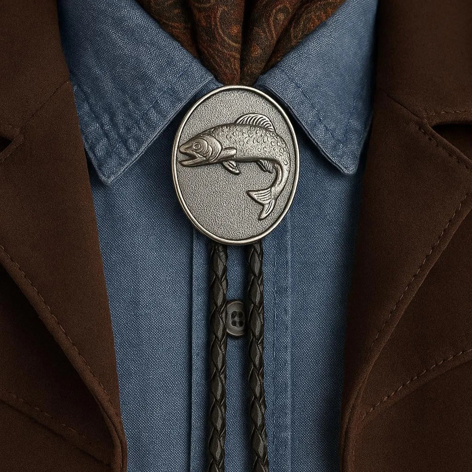 Fish Bolo Tie - on Black