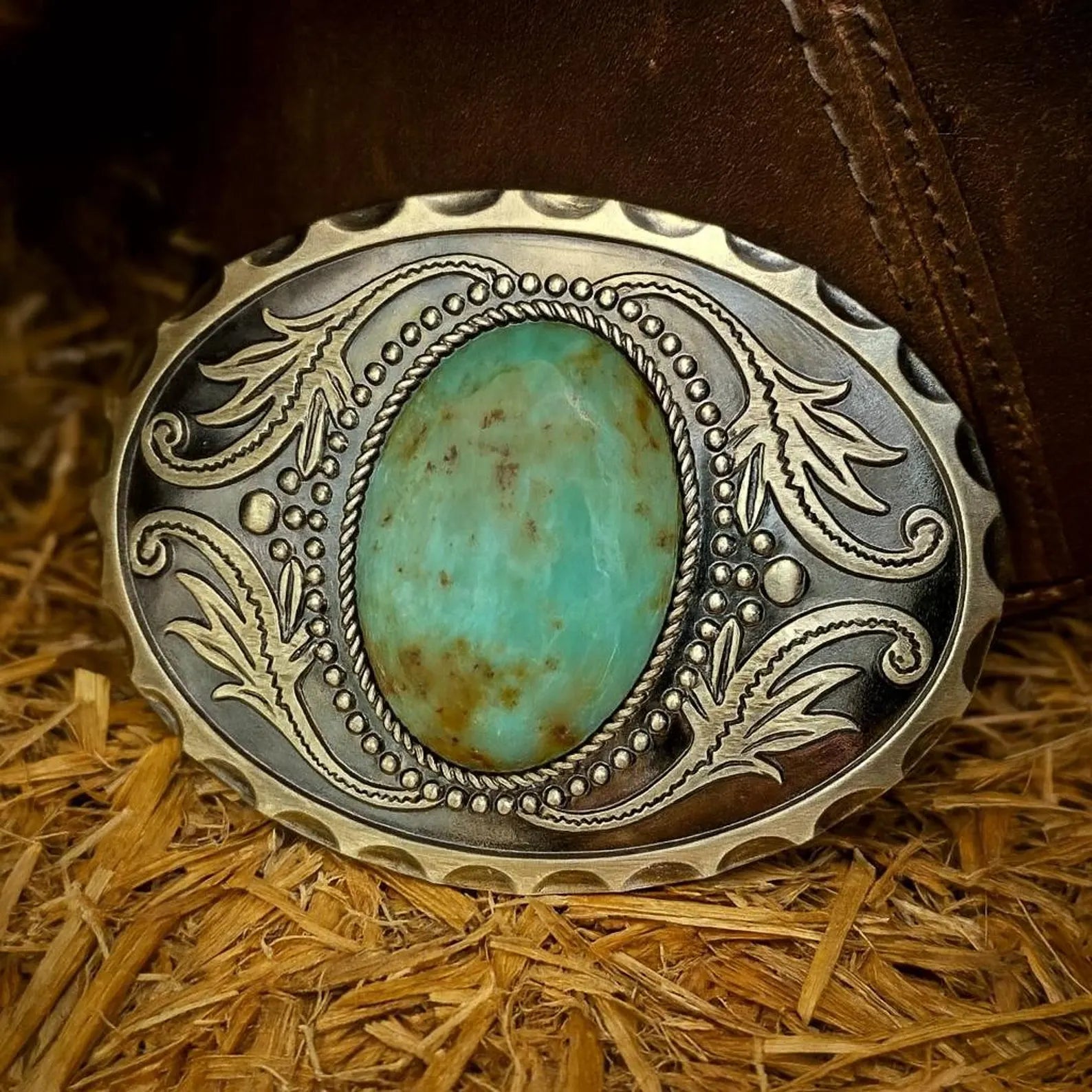 Antique Gold Teal Stone Belt Buckle