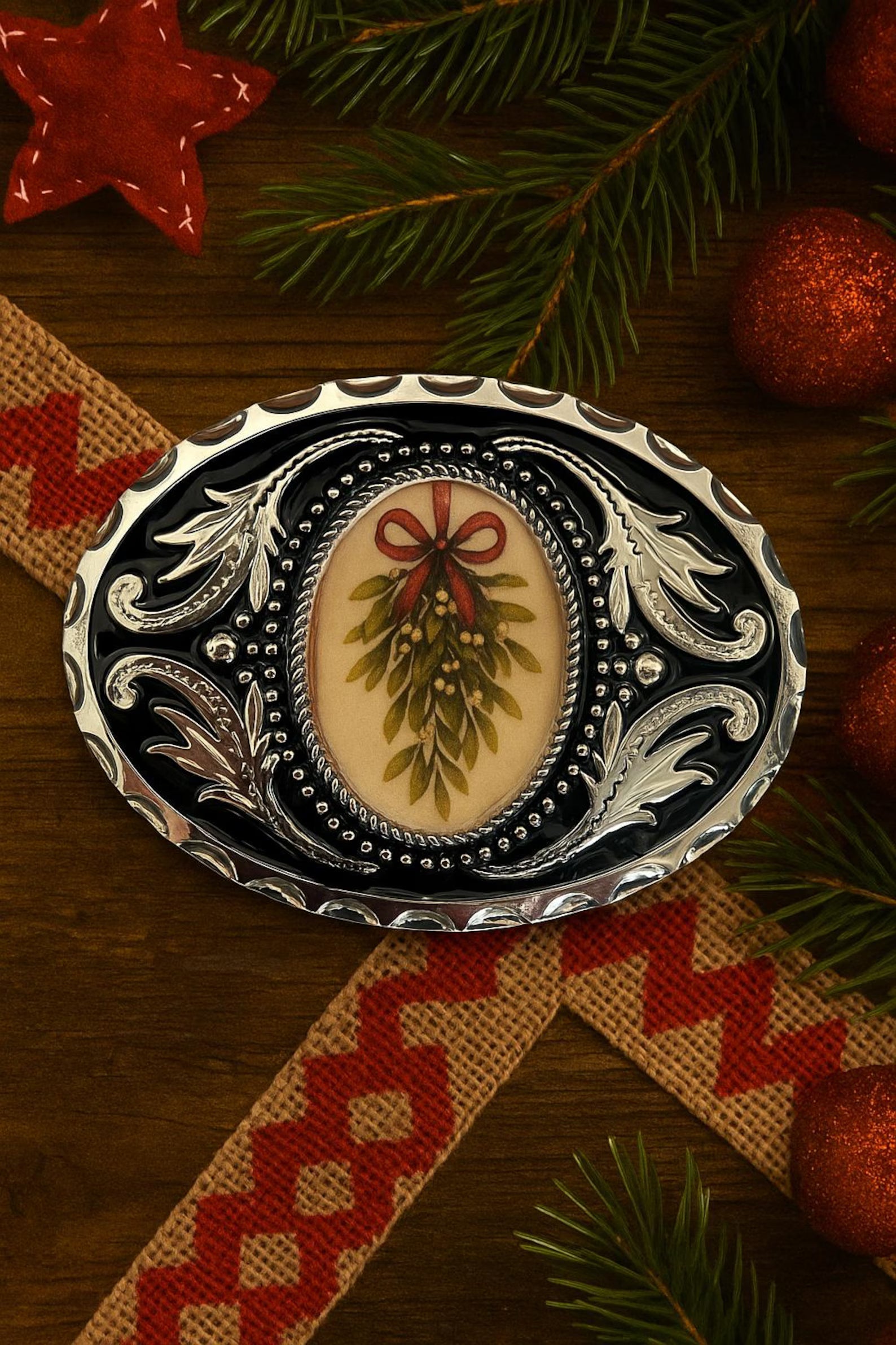 Kiss Me Under the Mistletoe Belt Buckle -Silver
