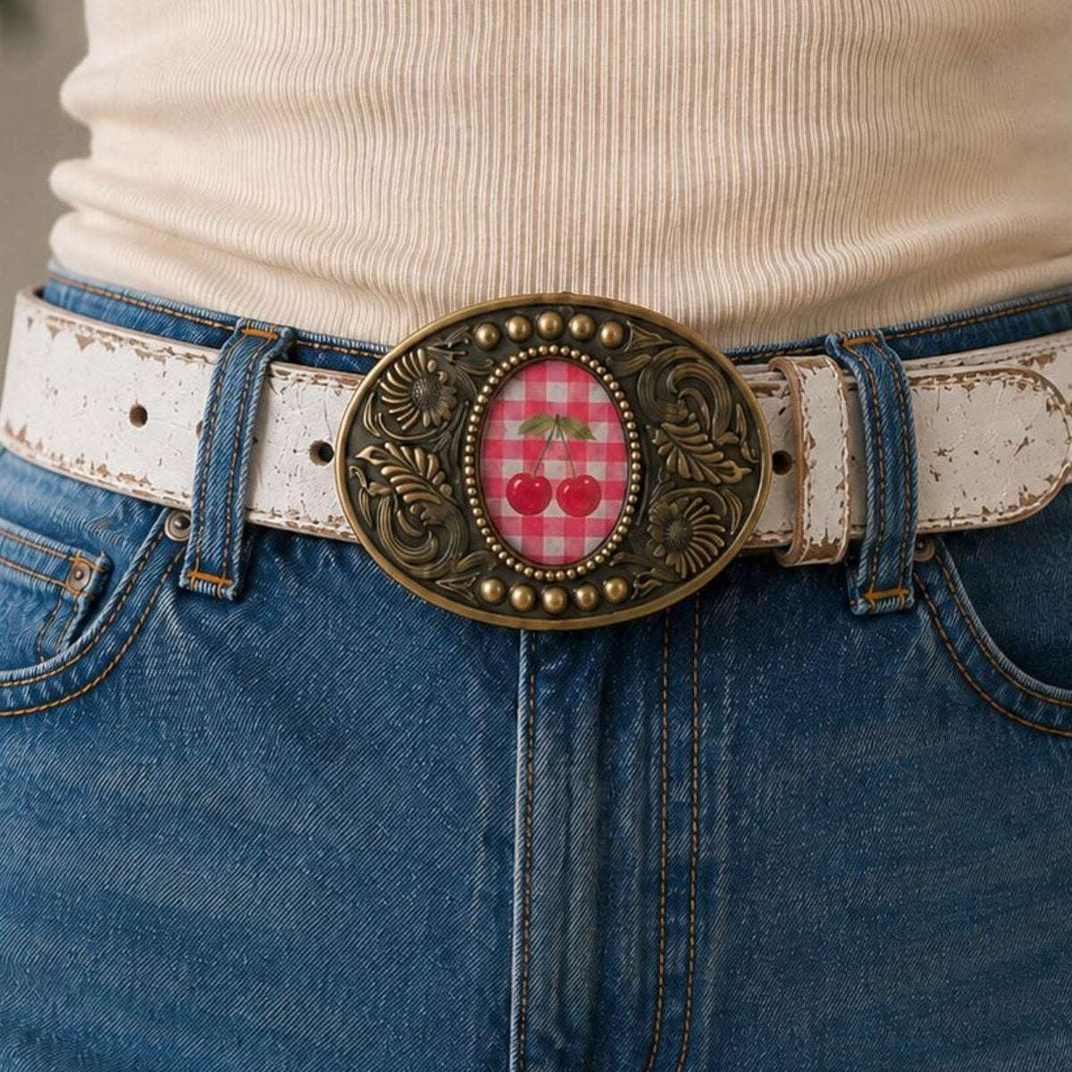 Gingham Cherry Belt buckle