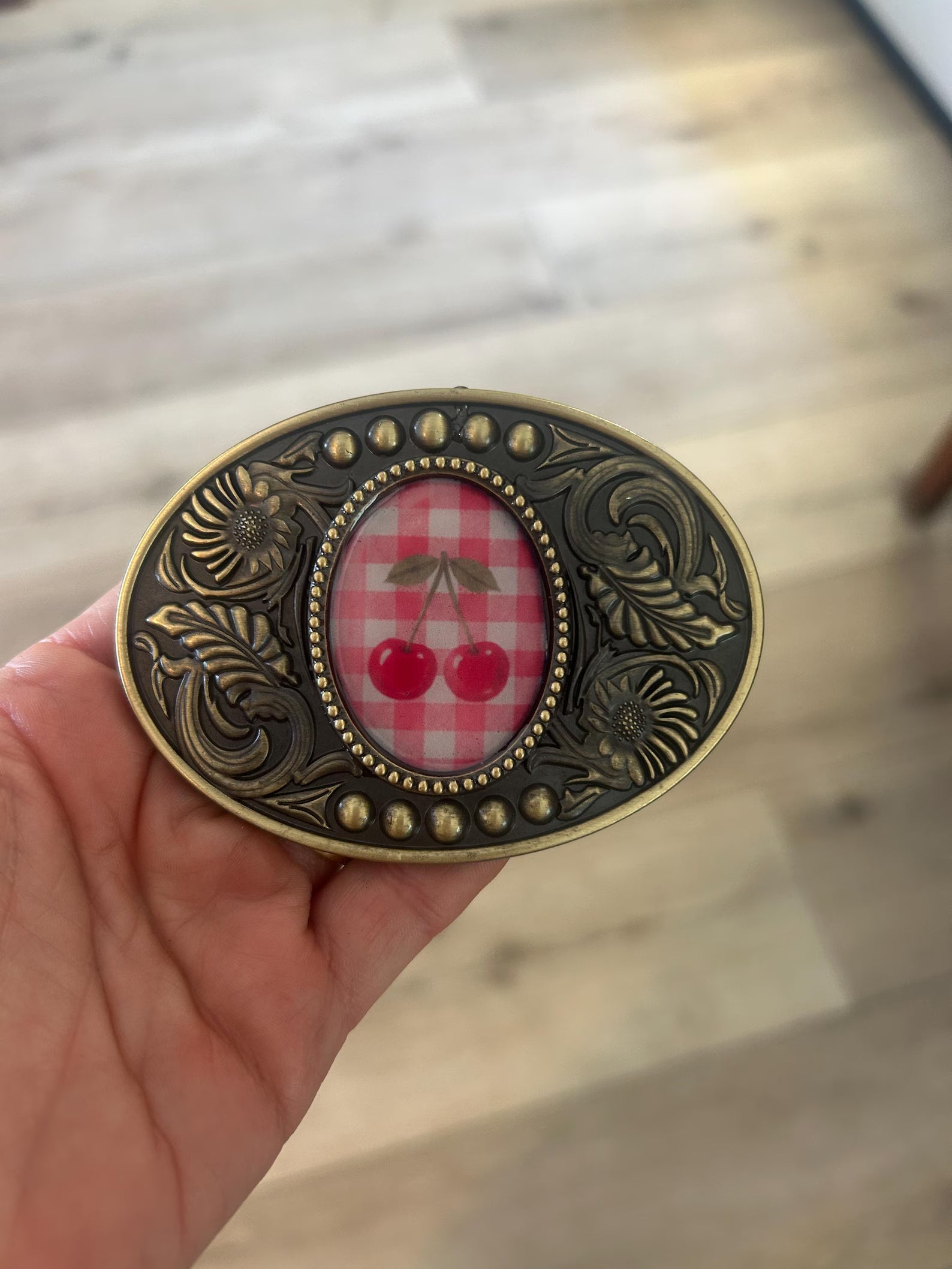 Gingham Cherry Belt buckle