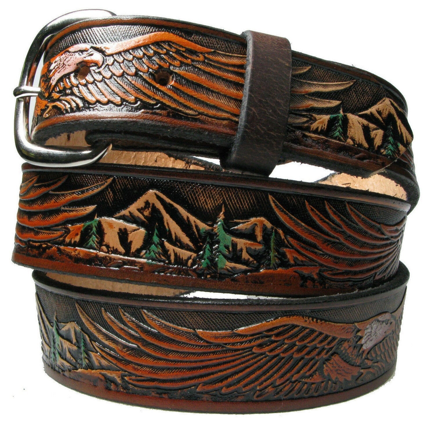 Tooled Eagle Leather Belt Strap