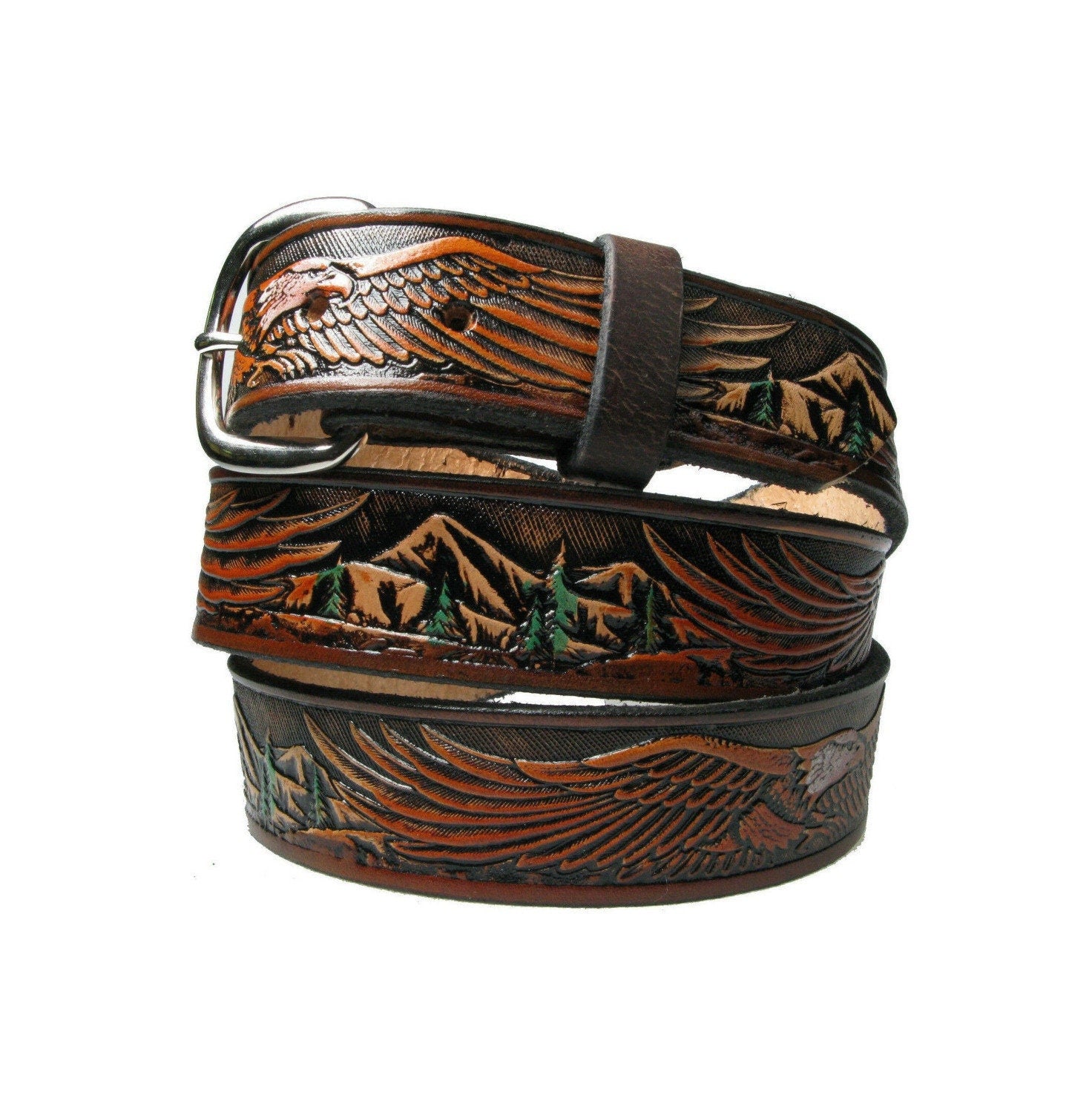 Tooled Eagle Leather Belt Strap