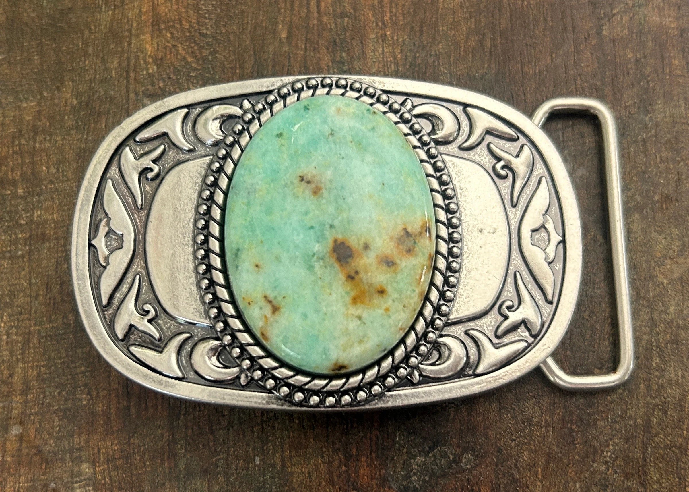 Teal Cabochon Belt Buckle