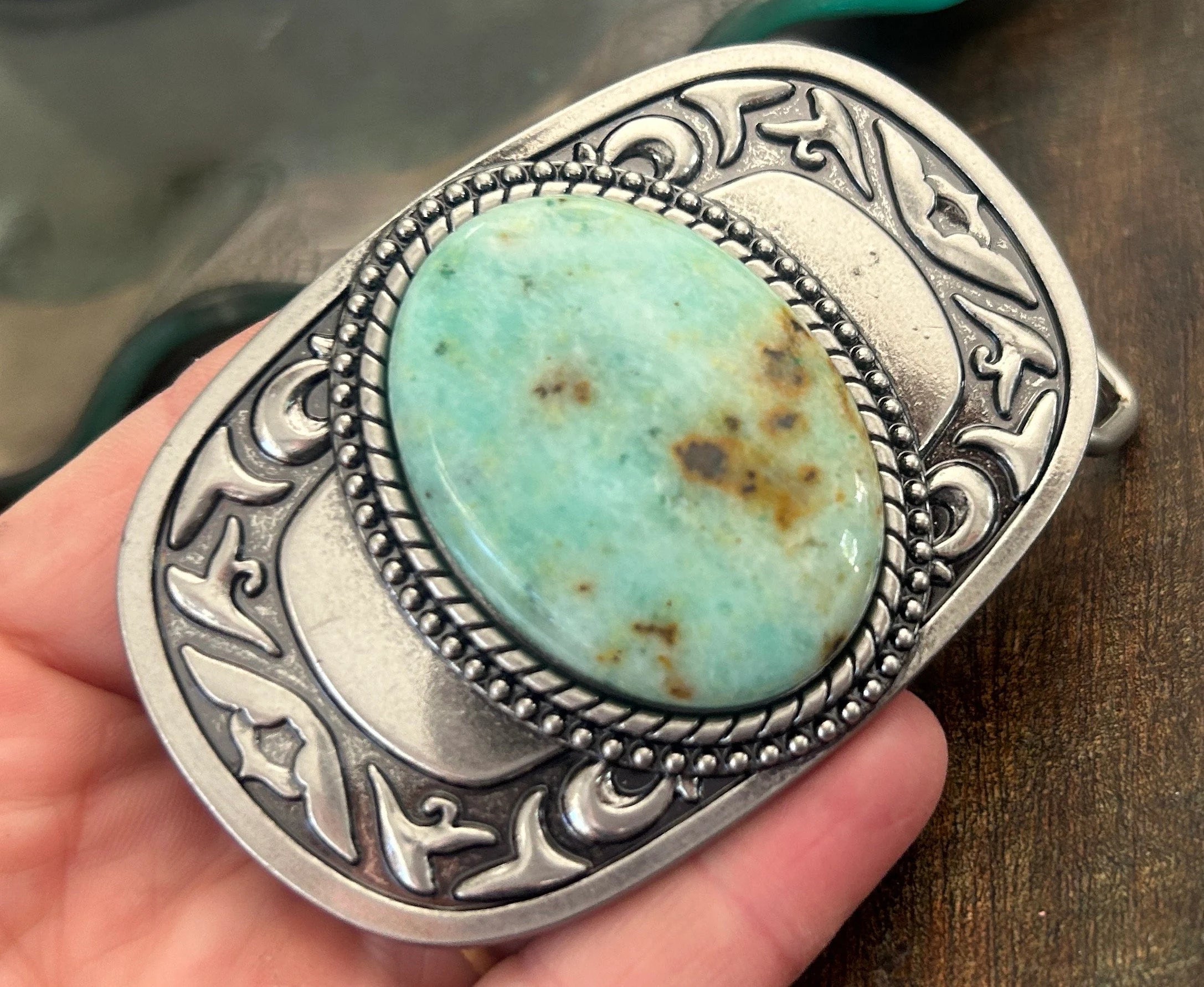Teal Cabochon Belt Buckle