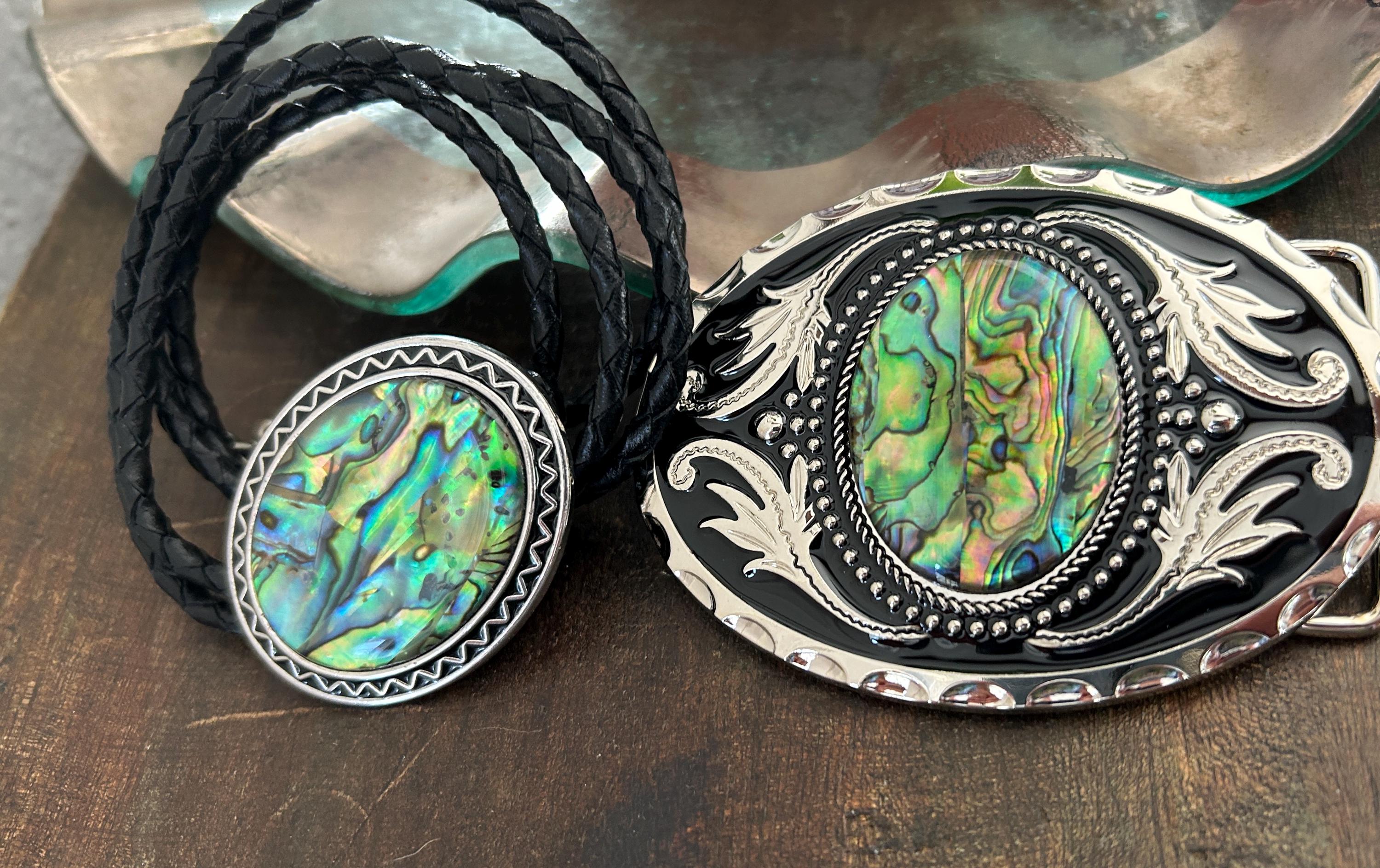 Abalone Shell Bolo Tie & Buckle Set