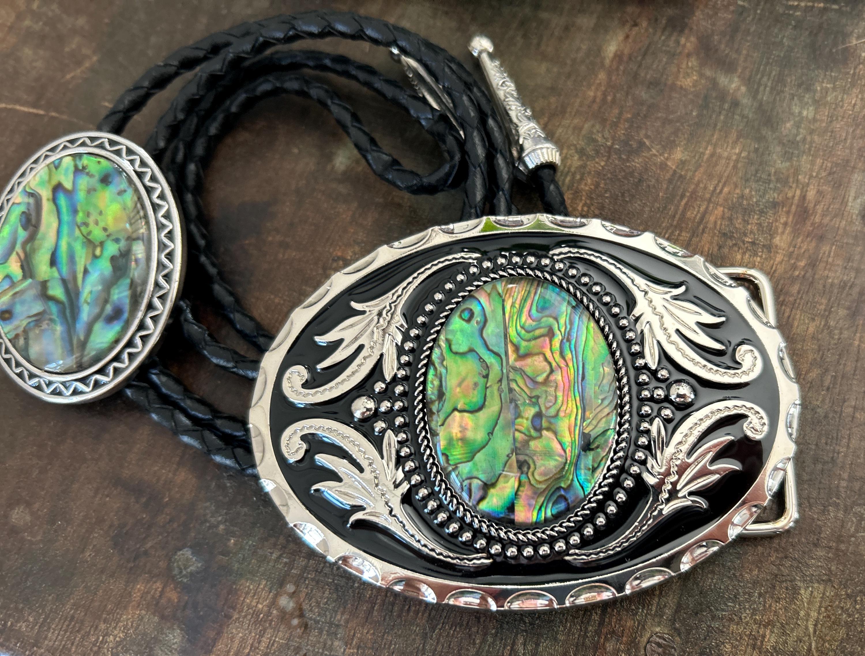 Abalone Shell Bolo Tie & Buckle Set