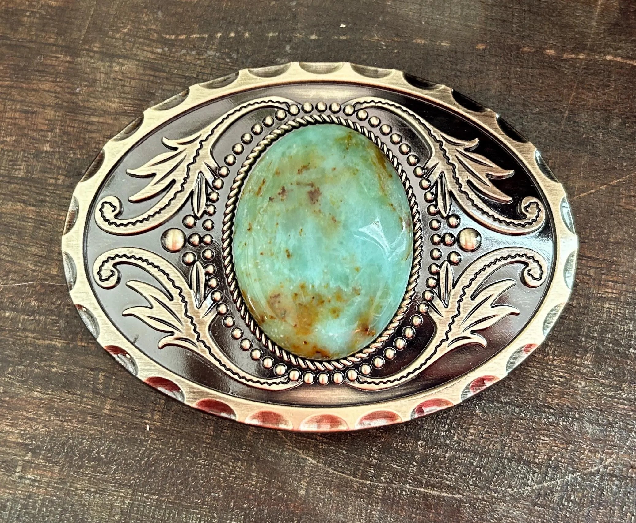 Antique Gold Teal Stone Belt Buckle