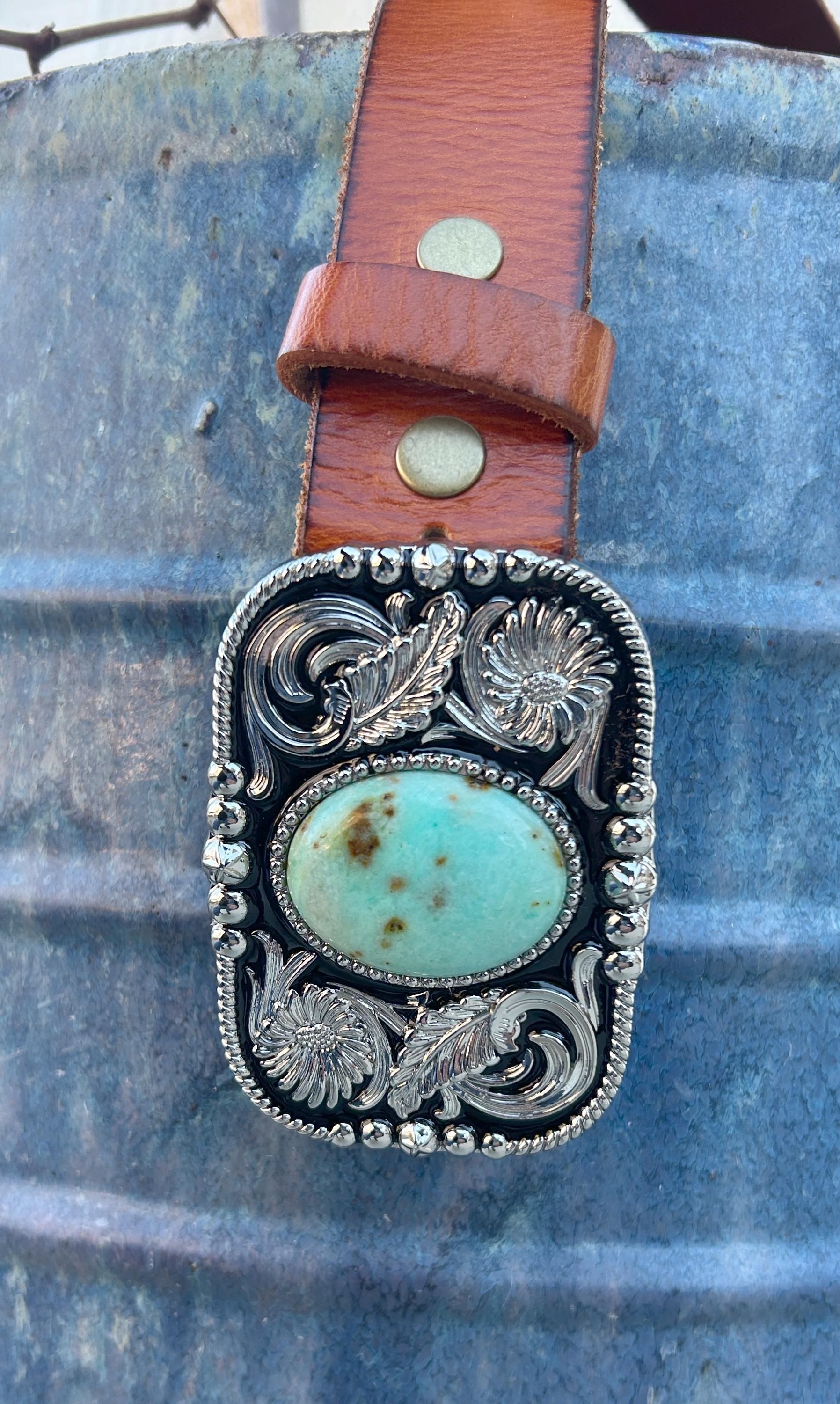 Turquoise Stone Distressed Leather Belt