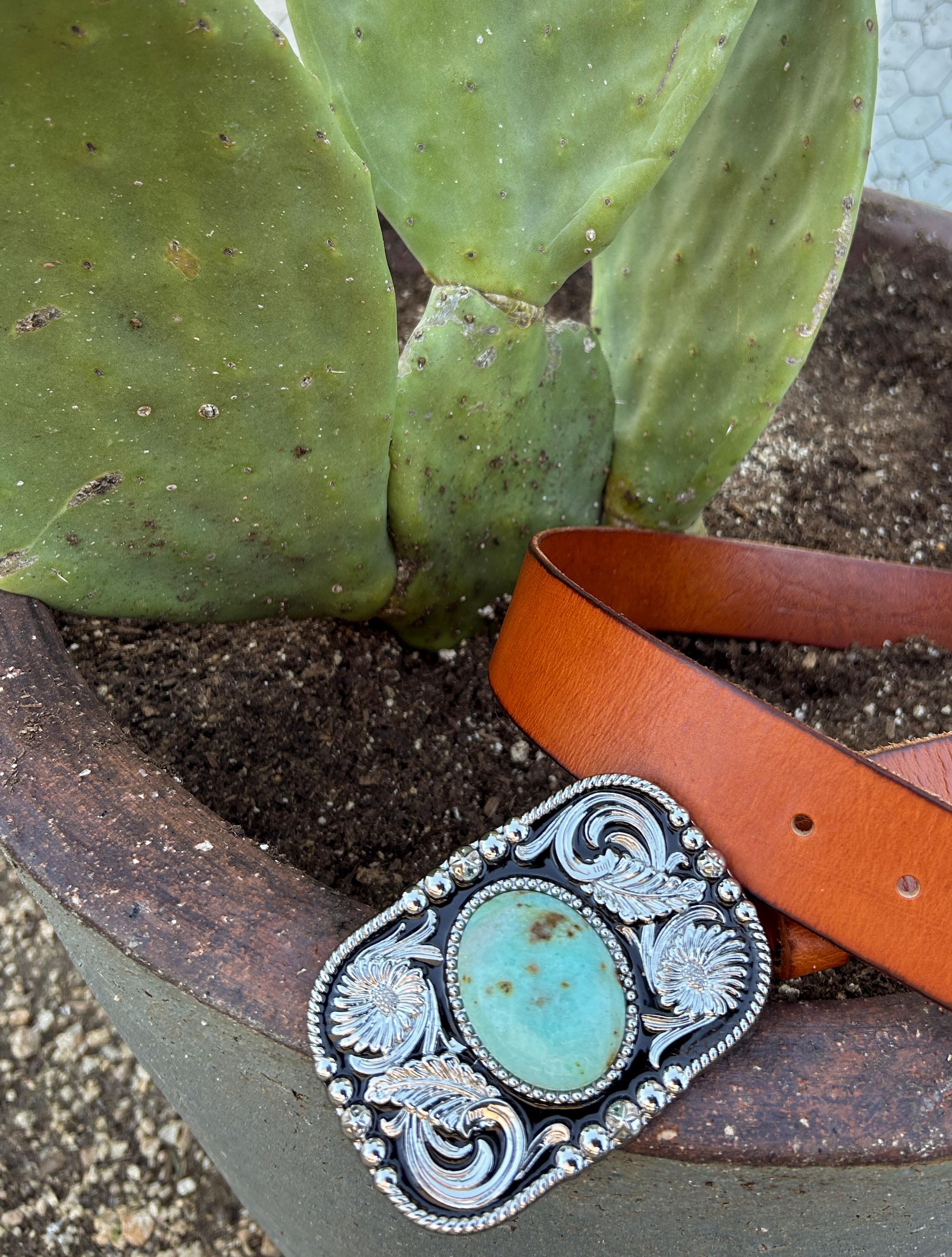 Turquoise Stone Distressed Leather Belt
