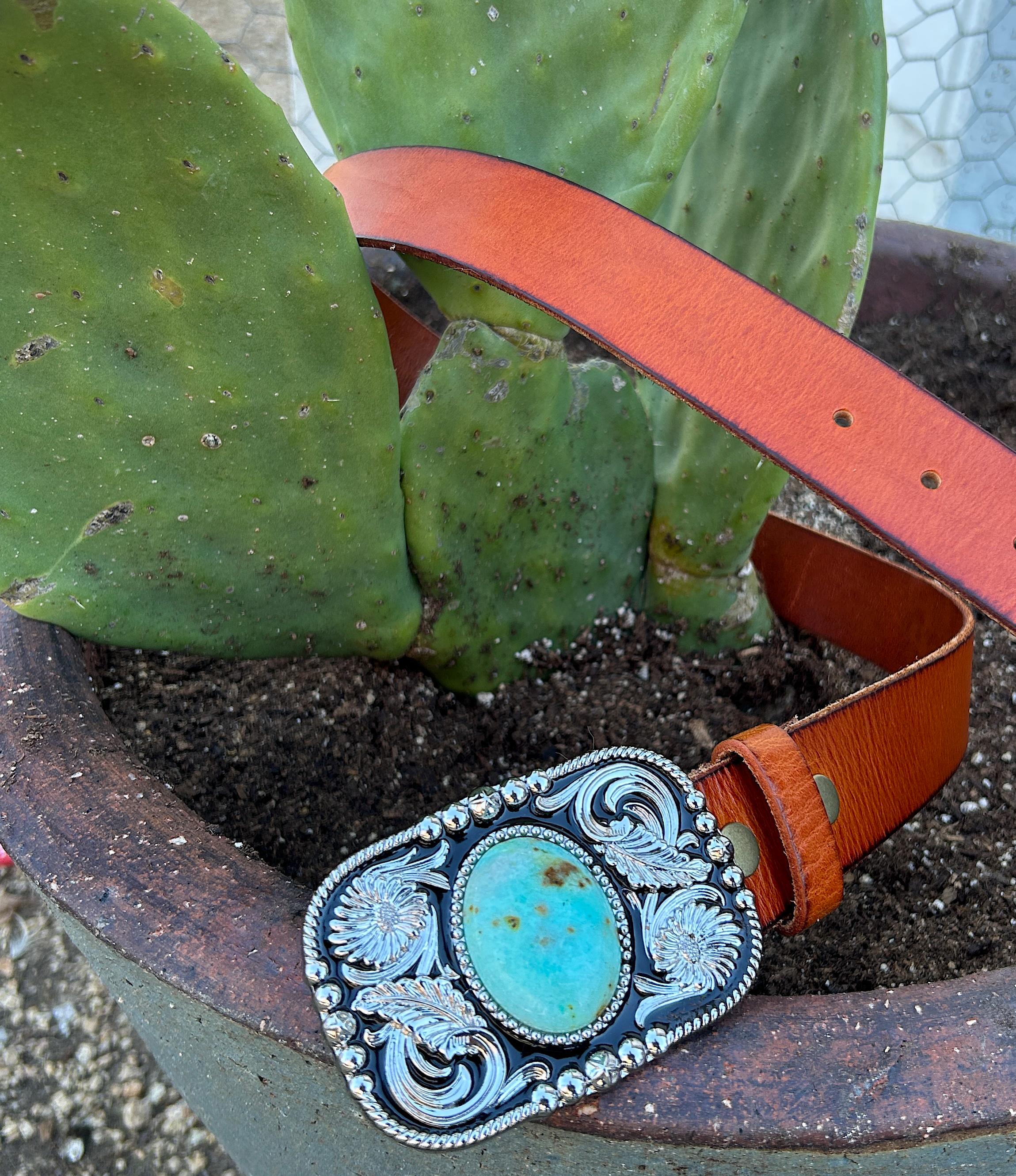 Turquoise Stone Distressed Leather Belt