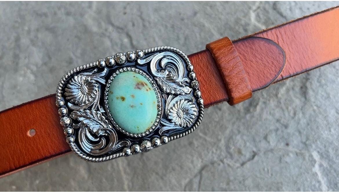 Turquoise Stone Distressed Leather Belt