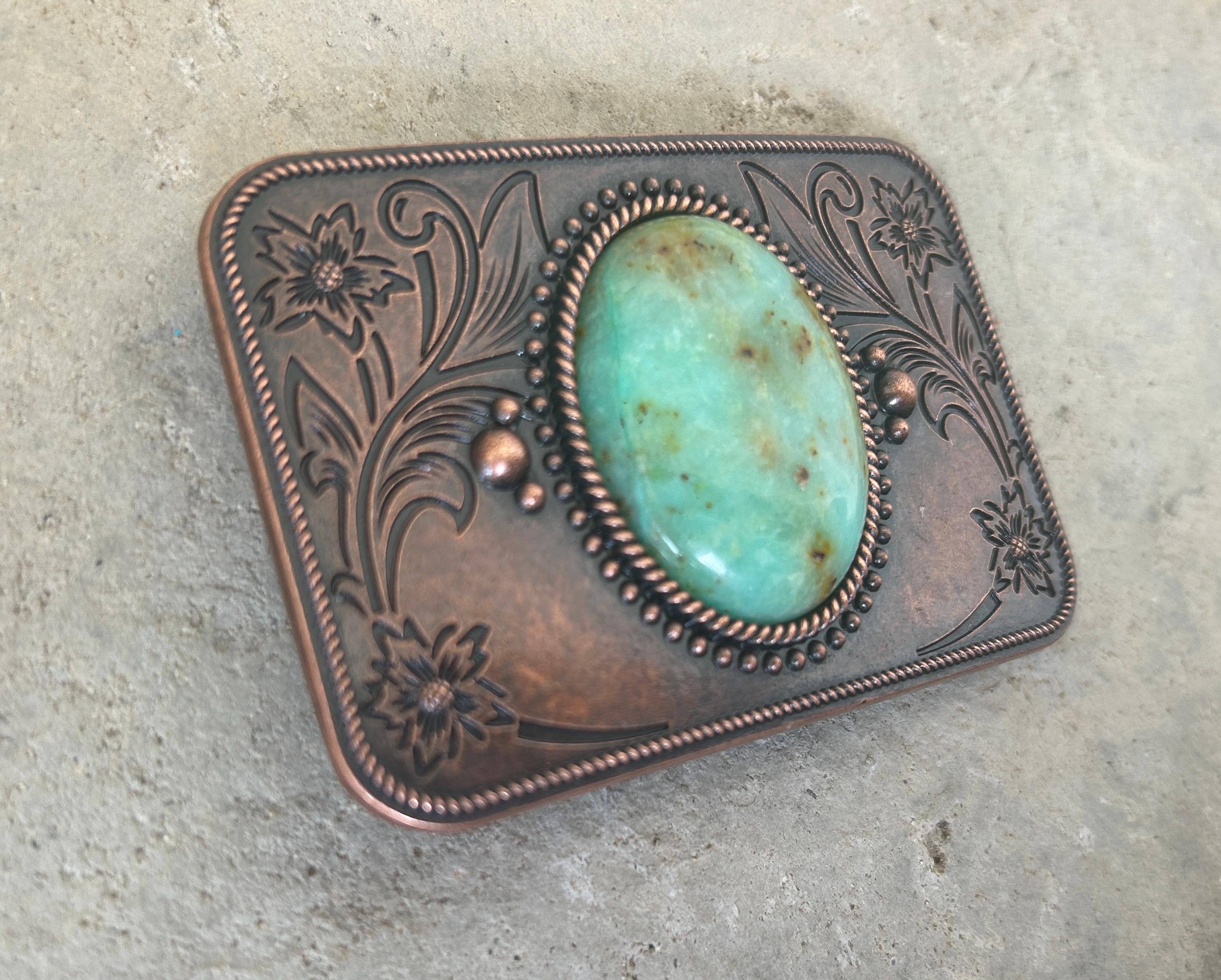 Copper Turquoise Western Belt Buckle