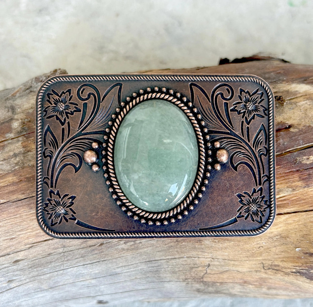 Vintage Green Stone Belt with Gold-Tone Bezels Army Green Vintage Elastic Belt With Gold and Vinyl Buckle  main image 3