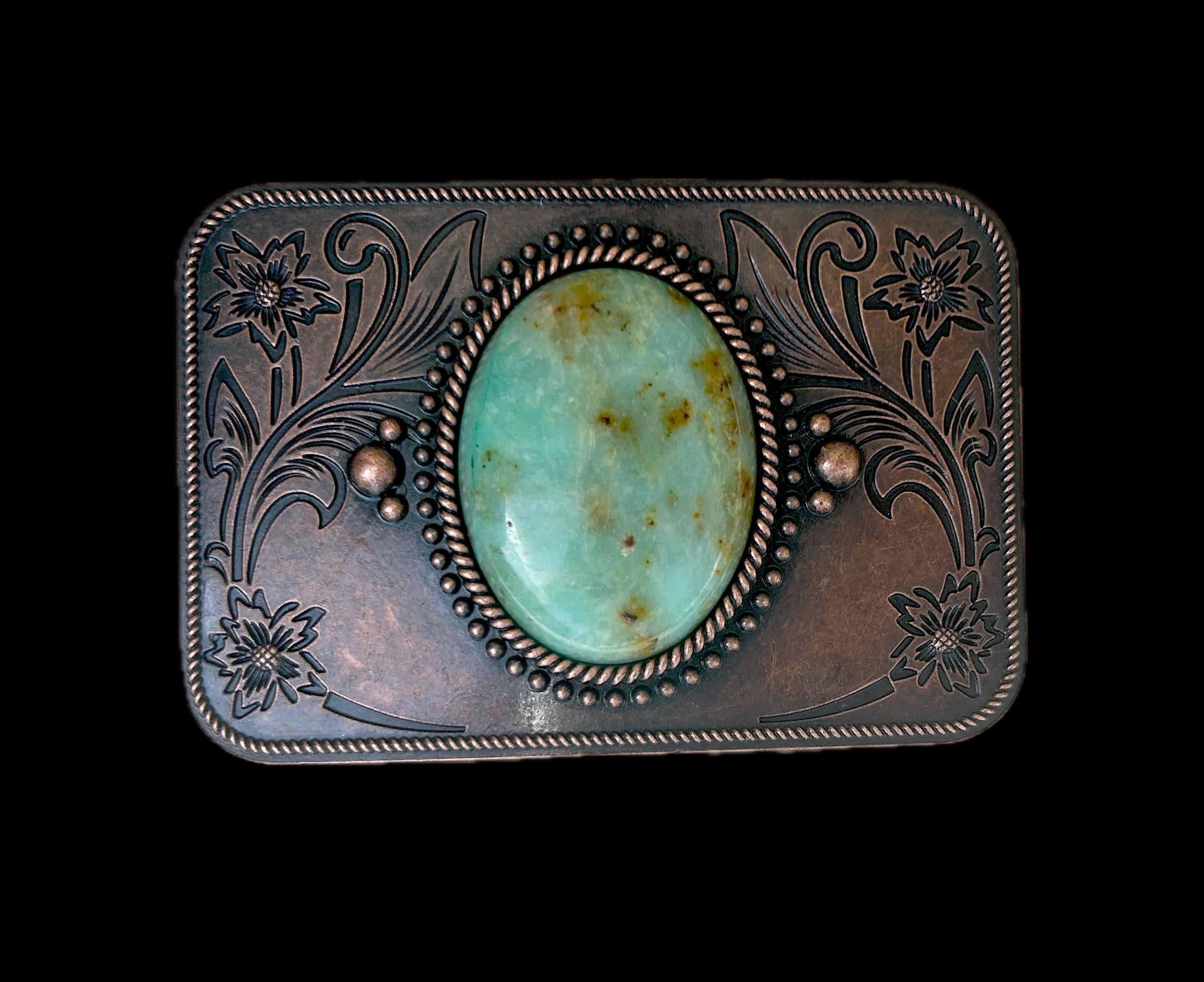 Copper Turquoise Western Belt Buckle