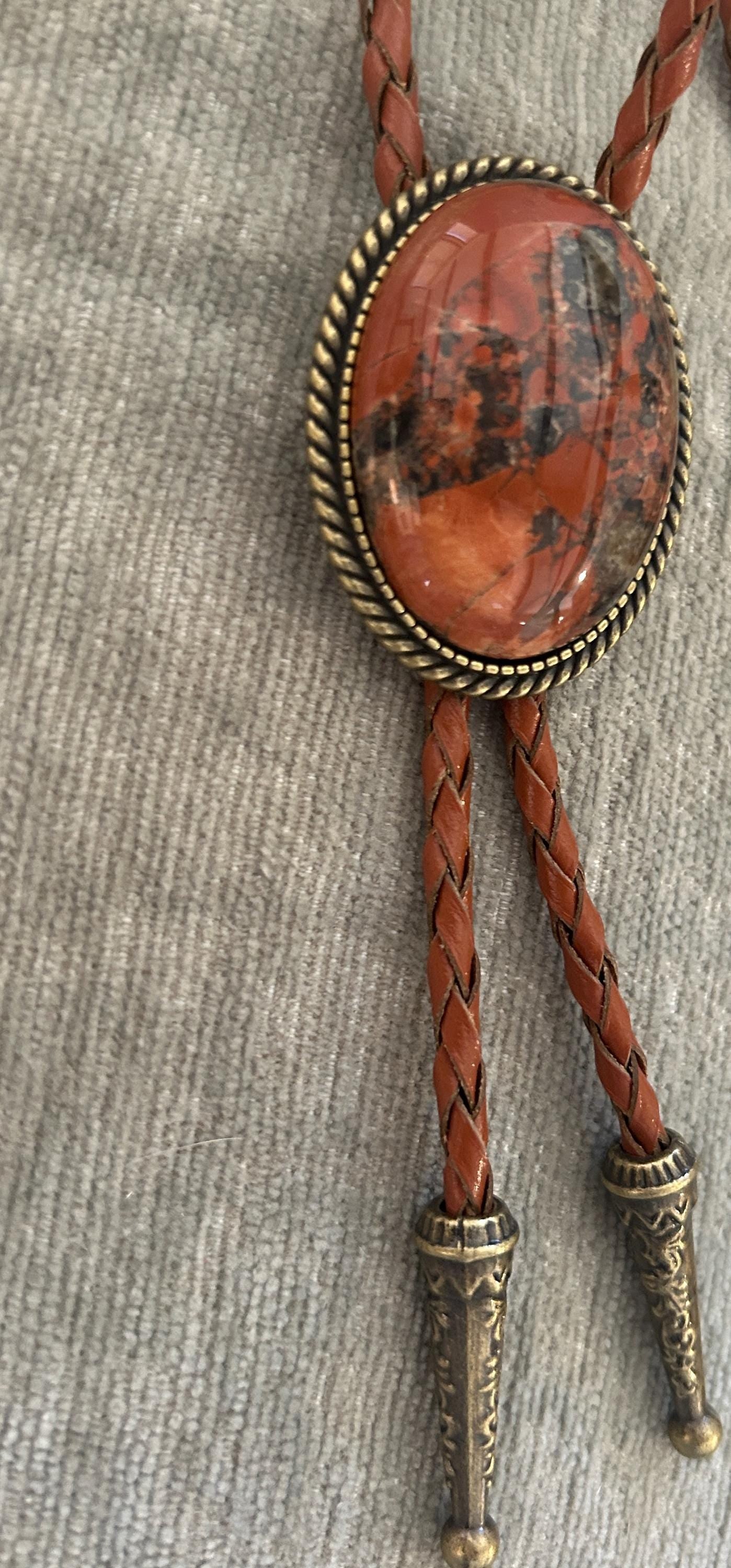 Burnt Orange Stone Bolo Tie