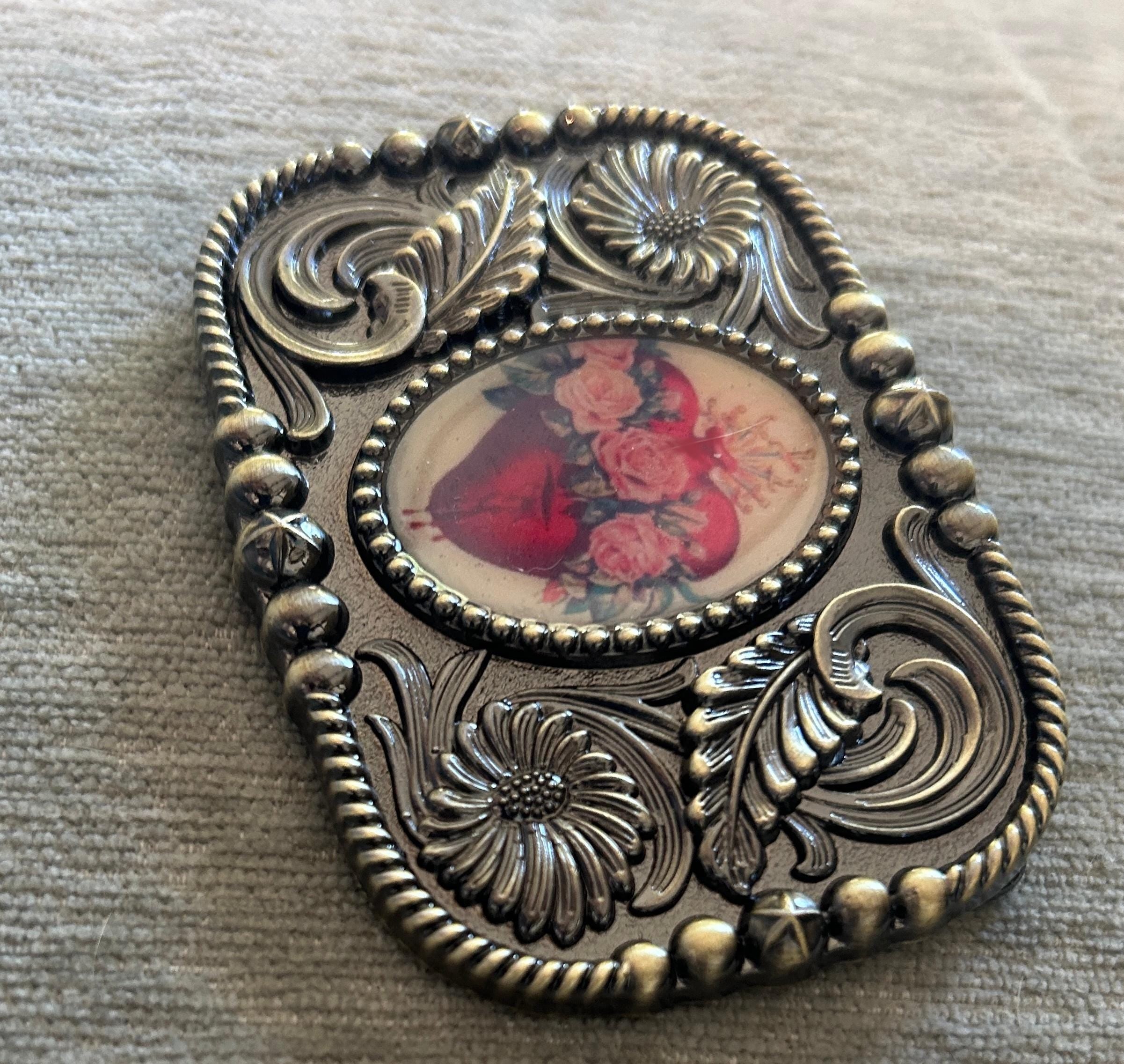 Heart and Roses Belt Buckle